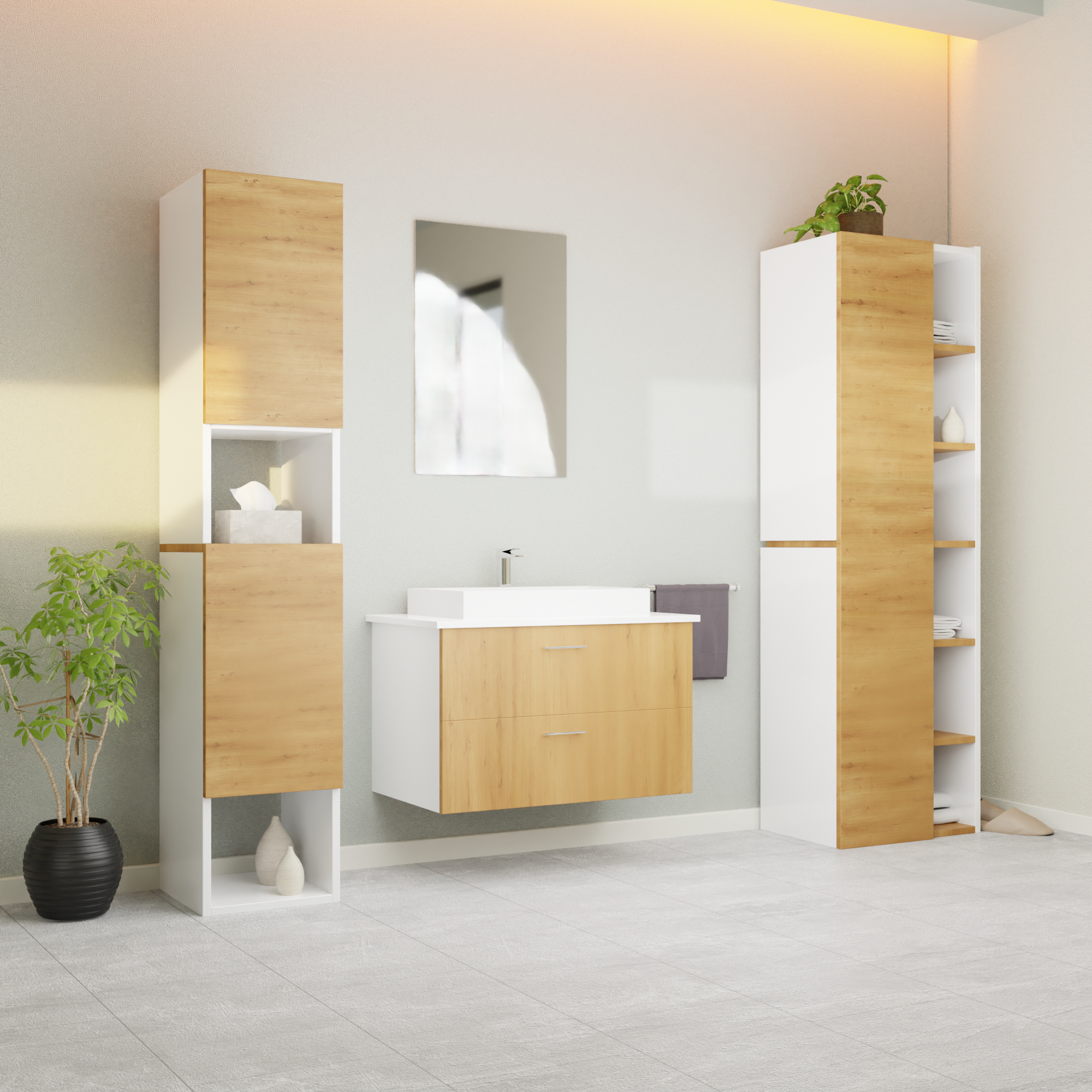 Garlivo Badezimmerschrank GLC 2 Eiche mit Fächern