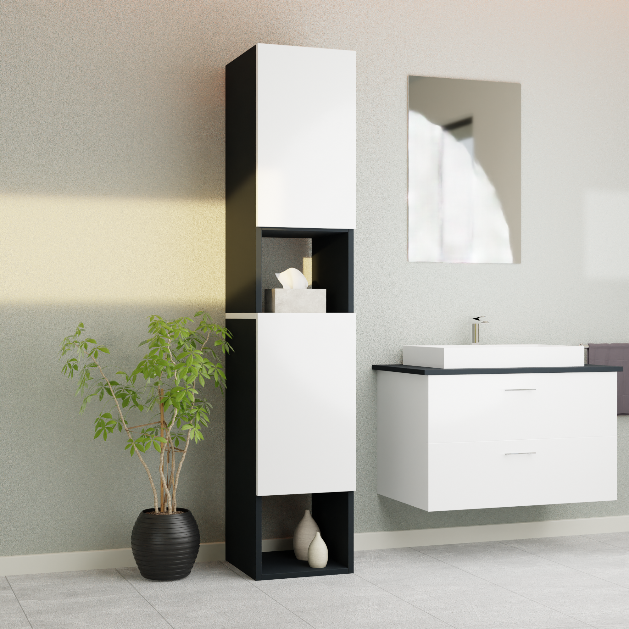 Garlivo Badezimmerschrank GLC 2 Weiß mit Fächern