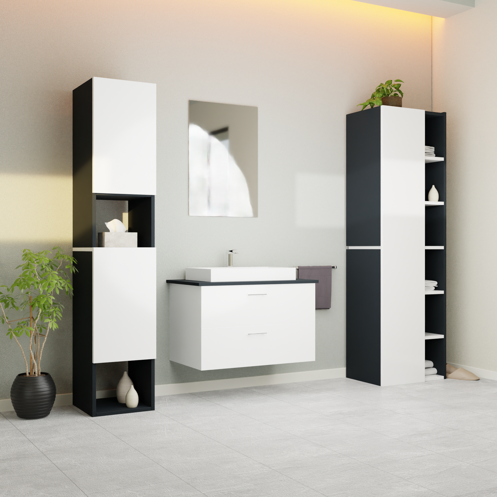 Garlivo Badezimmerschrank GLC 2 Weiß mit Fächern