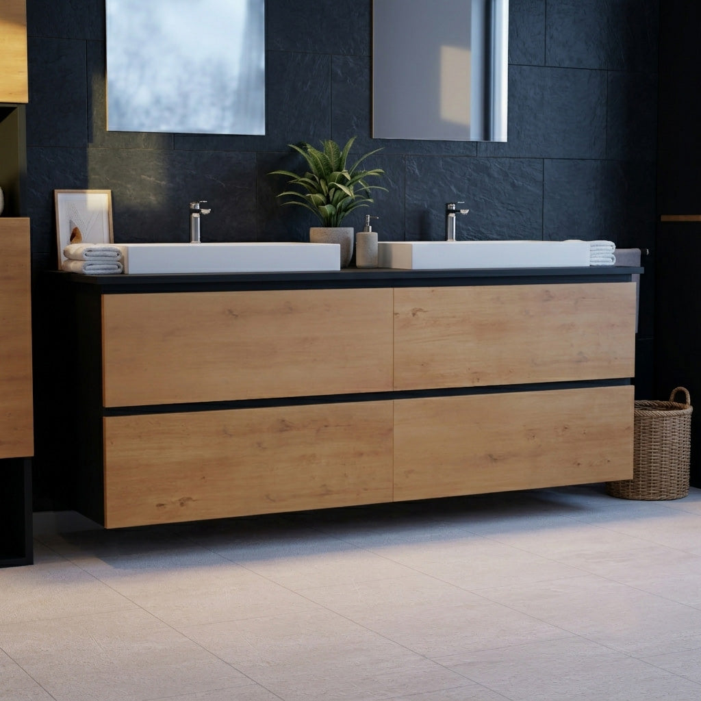 Garlivo Waschbeckenunterschrank GLB-160 Eiche mit Schubladen
