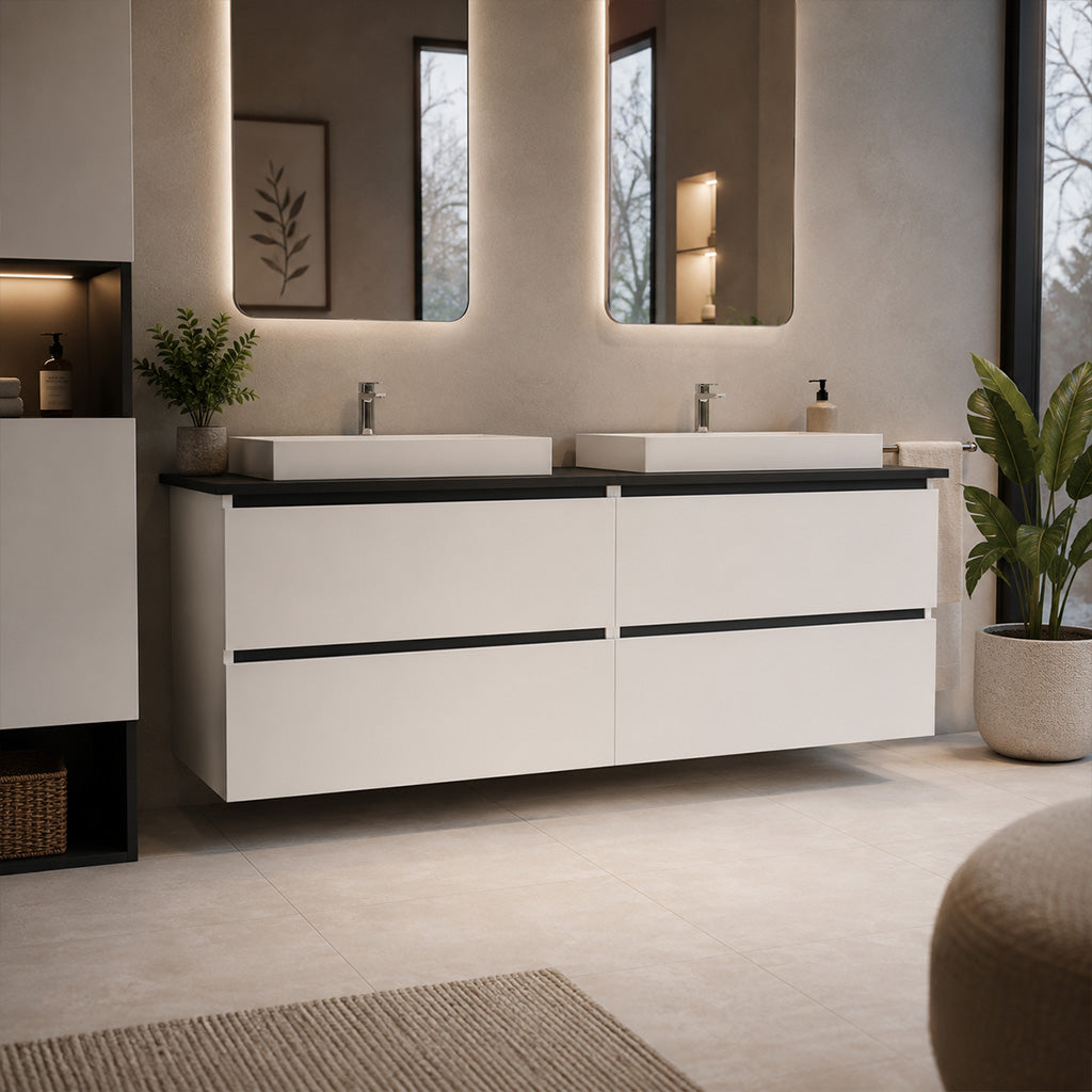 Garlivo Waschbeckenunterschrank GLB-160 Weiß mit Schubladen
