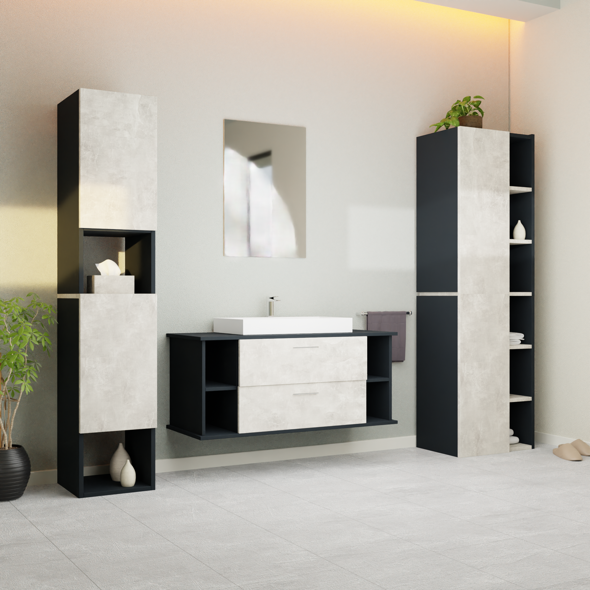 Garlivo Waschbeckenunterschrank GLA-120 Beton mit Schubladen