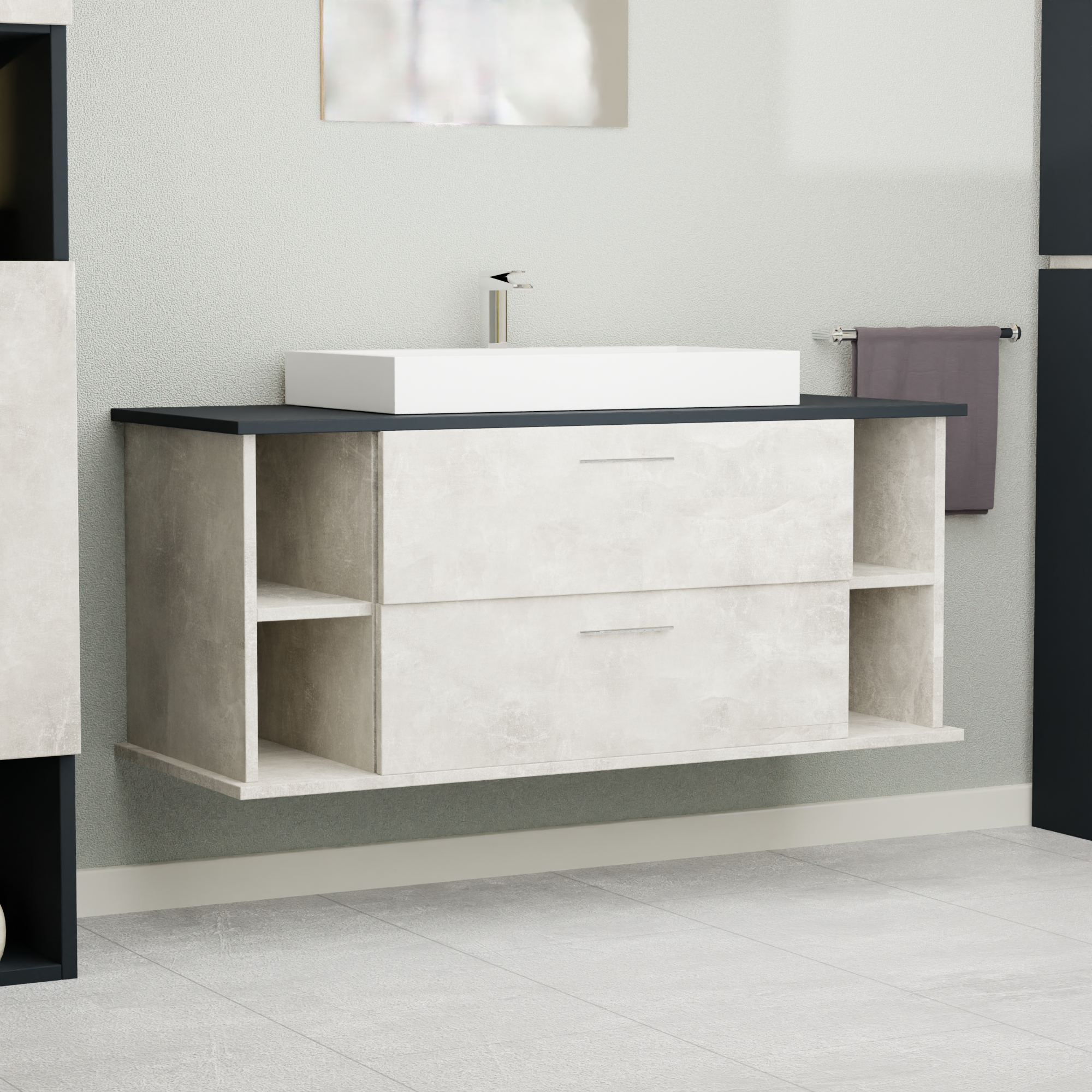 Garlivo Waschbeckenunterschrank GLA-120 Beton mit Schubladen
