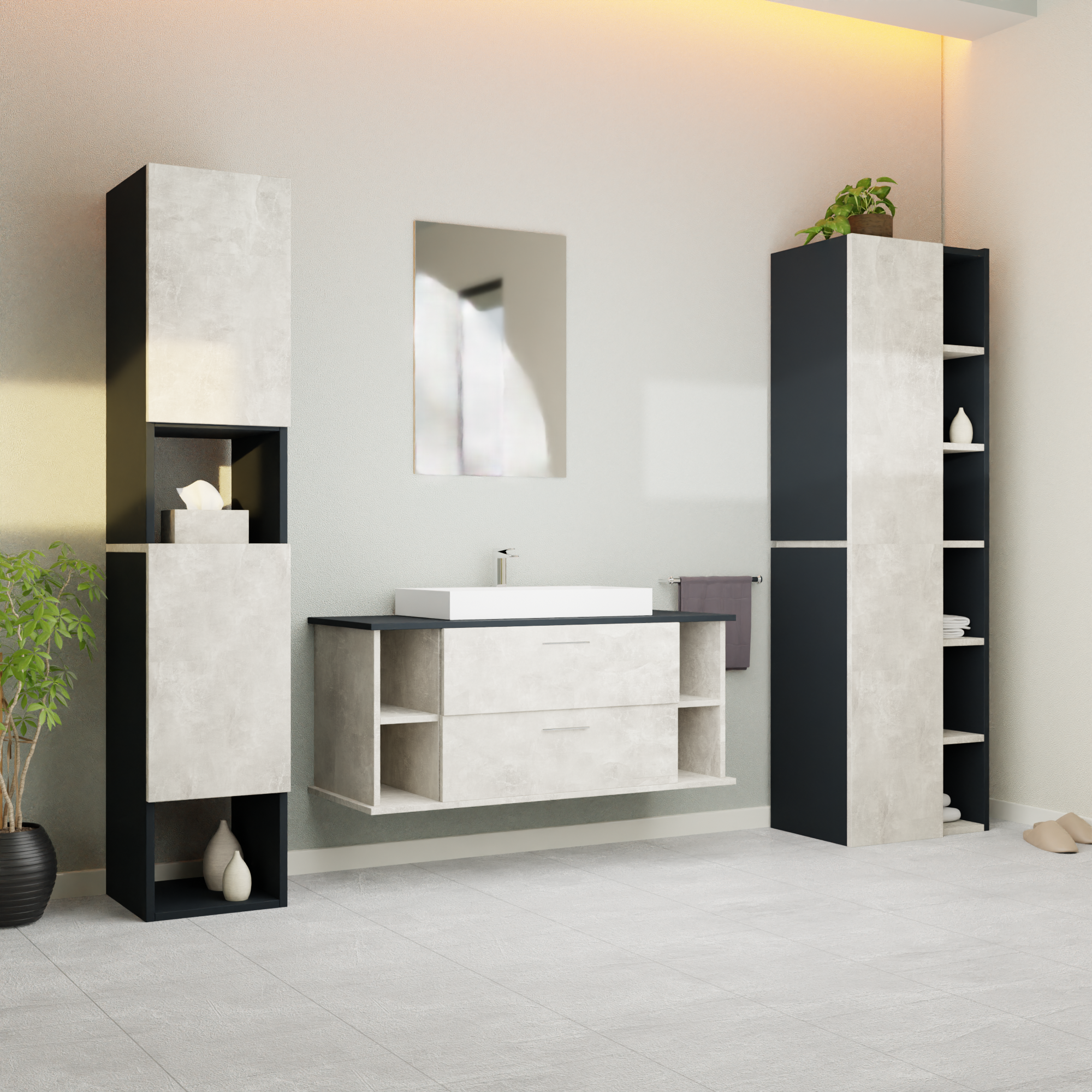 Garlivo Waschbeckenunterschrank GLA-120 Beton mit Schubladen
