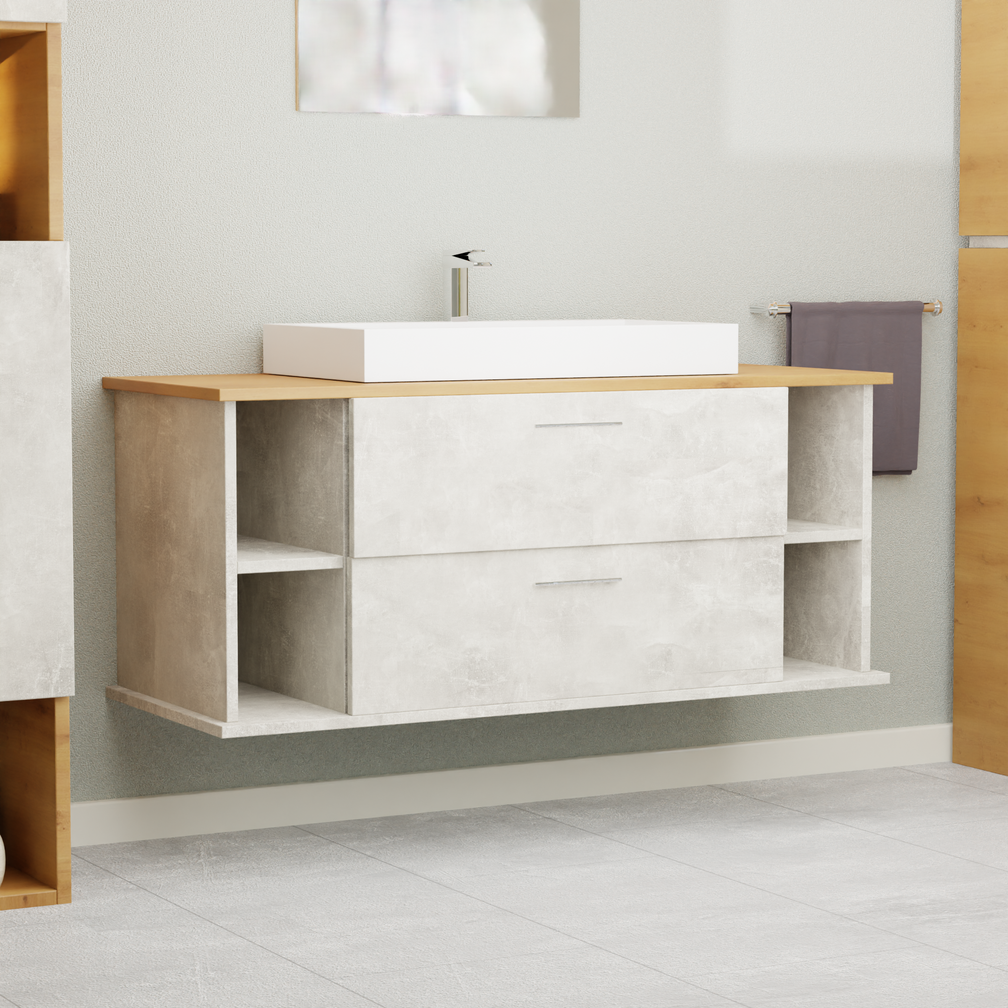 Garlivo Waschbeckenunterschrank GLA-120 Beton mit Schubladen