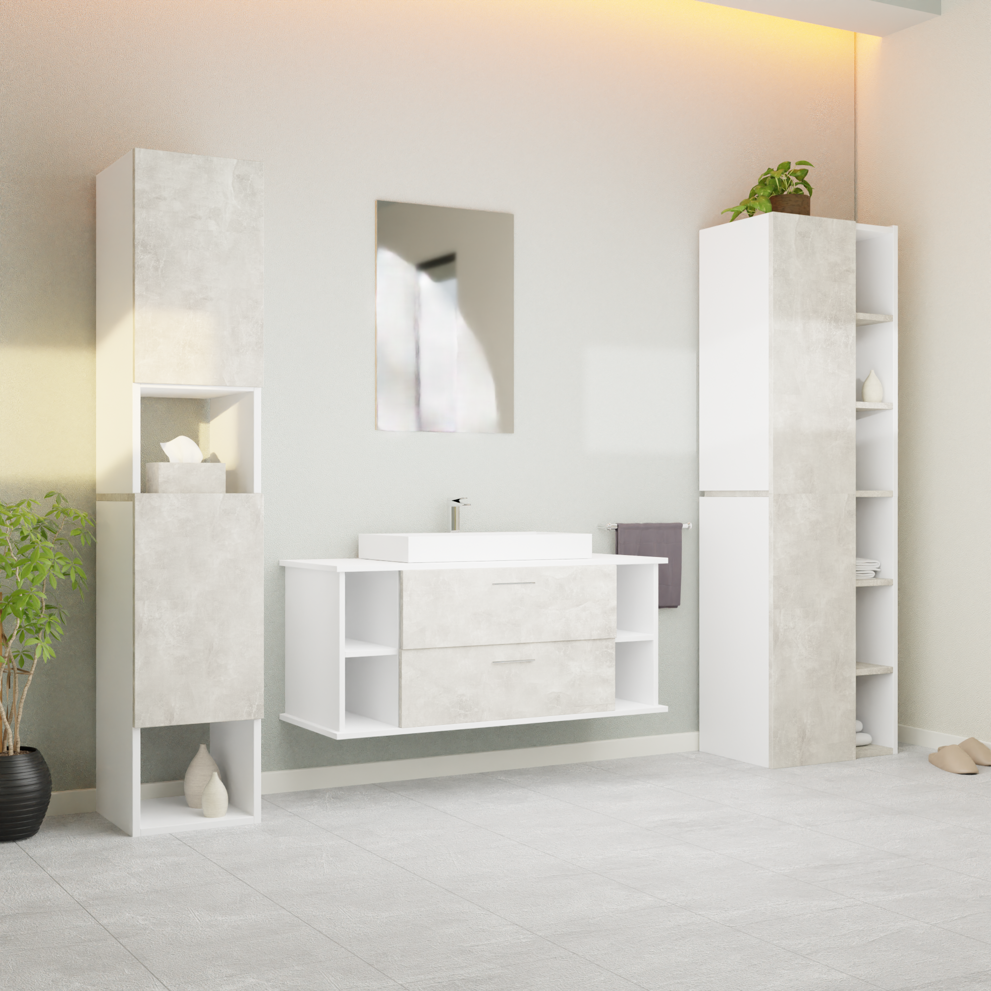Garlivo Waschbeckenunterschrank GLA-120 Beton mit Schubladen