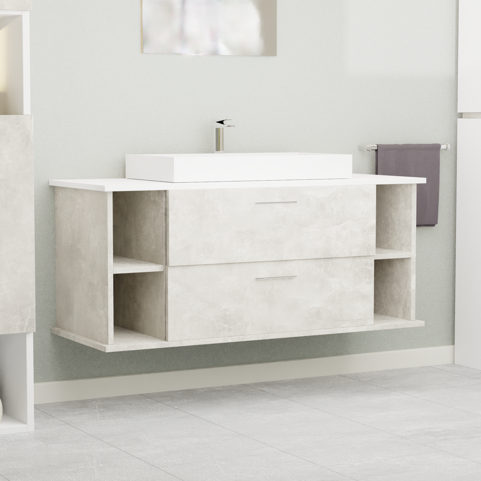 Garlivo Waschbeckenunterschrank GLA-120 Beton mit Schubladen