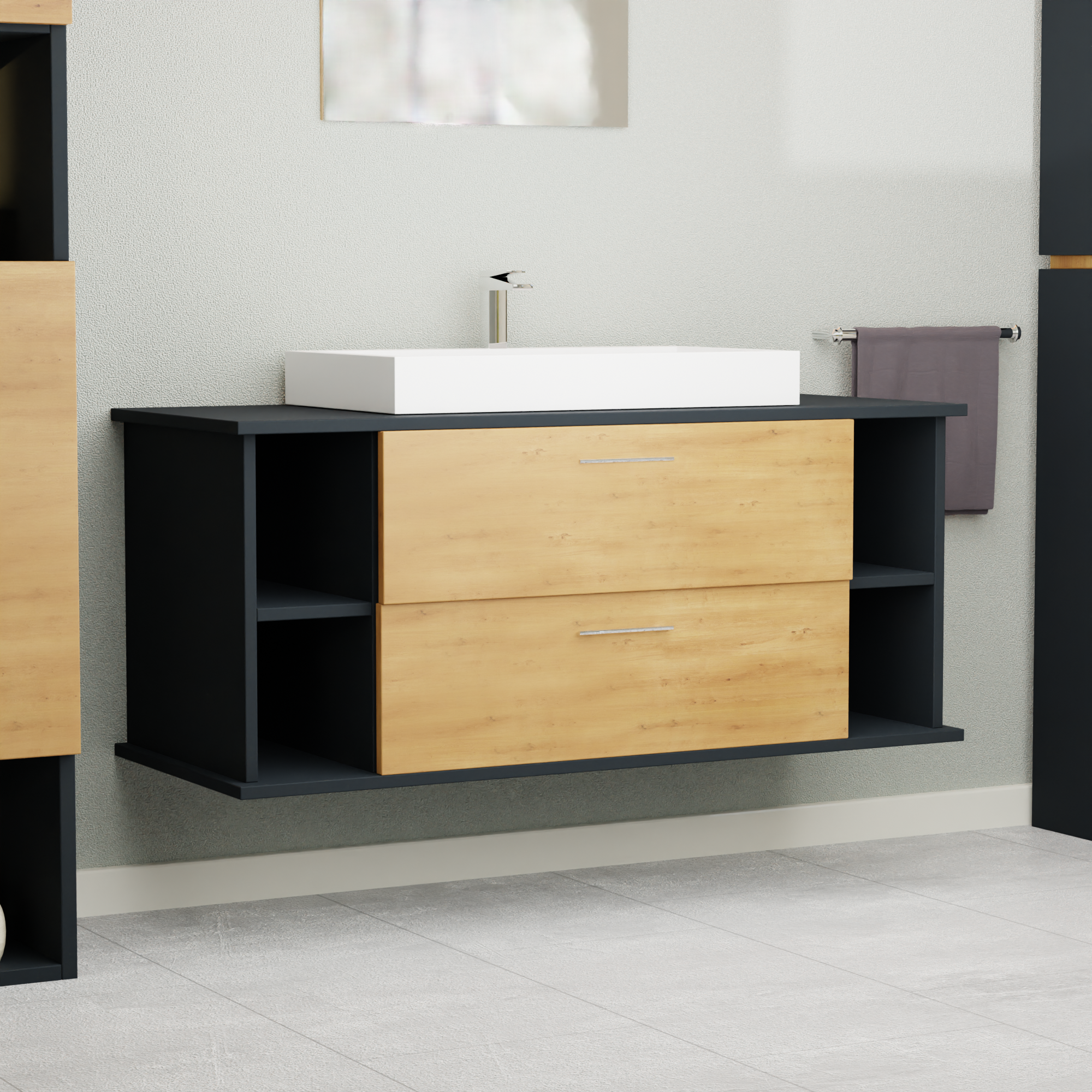 Garlivo Waschbeckenunterschrank GLA-120 Eiche mit Schubladen