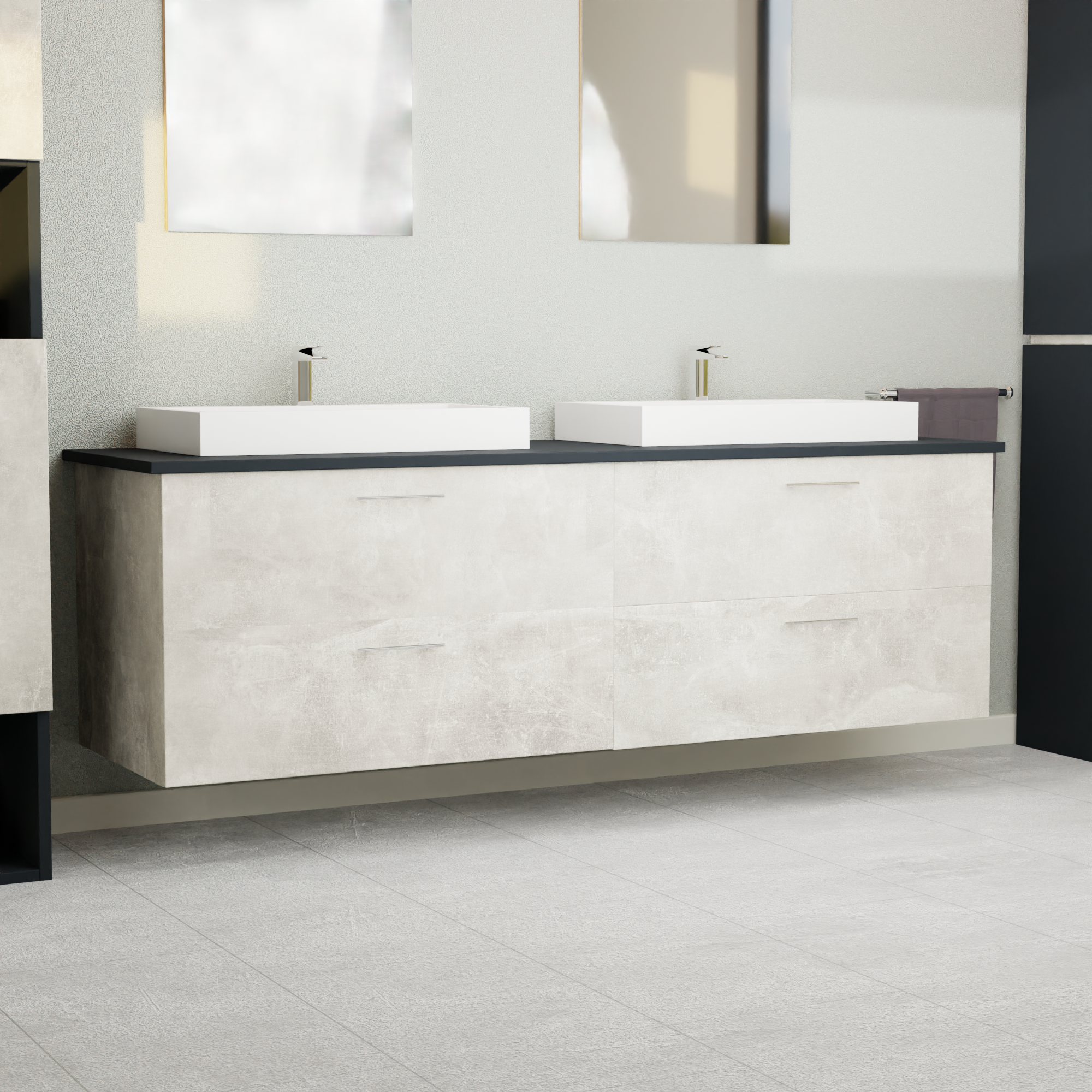 Garlivo Waschbeckenunterschrank GLA-160 Beton mit Schubladen