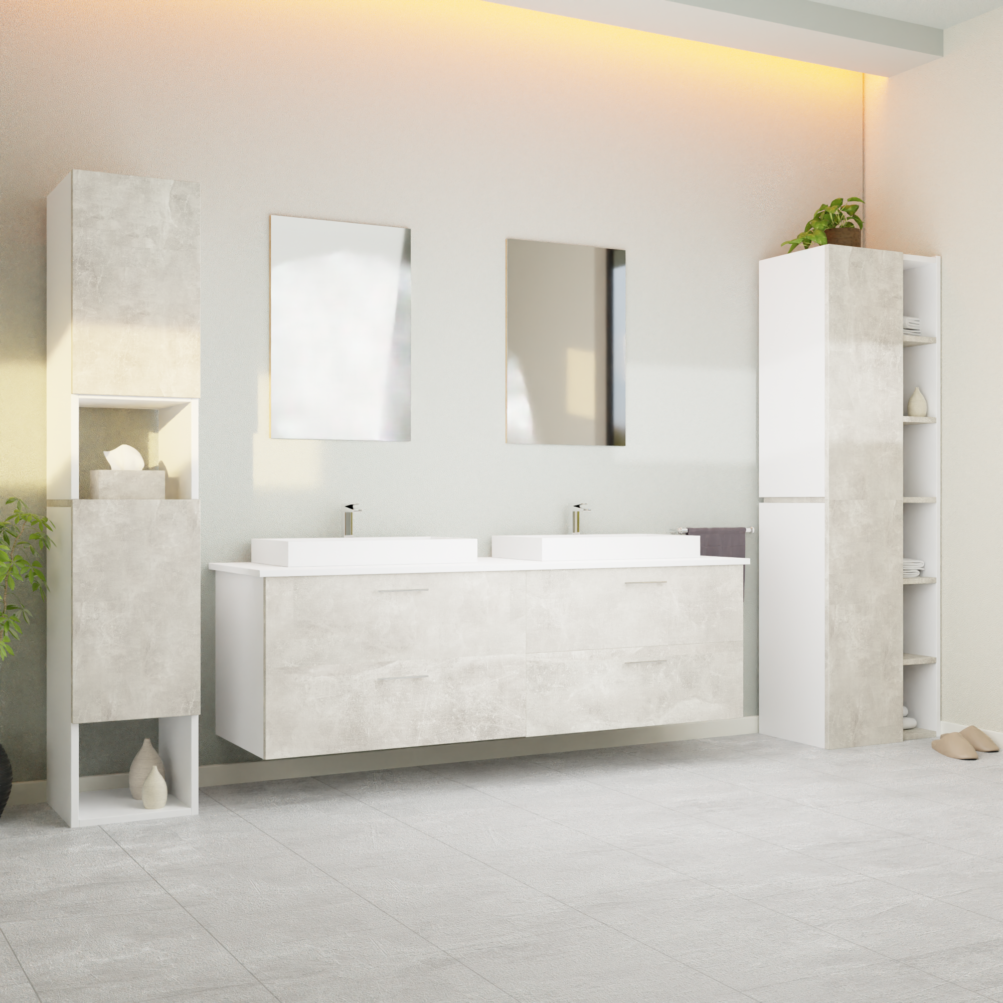 Garlivo Waschbeckenunterschrank GLA-160 Beton mit Schubladen