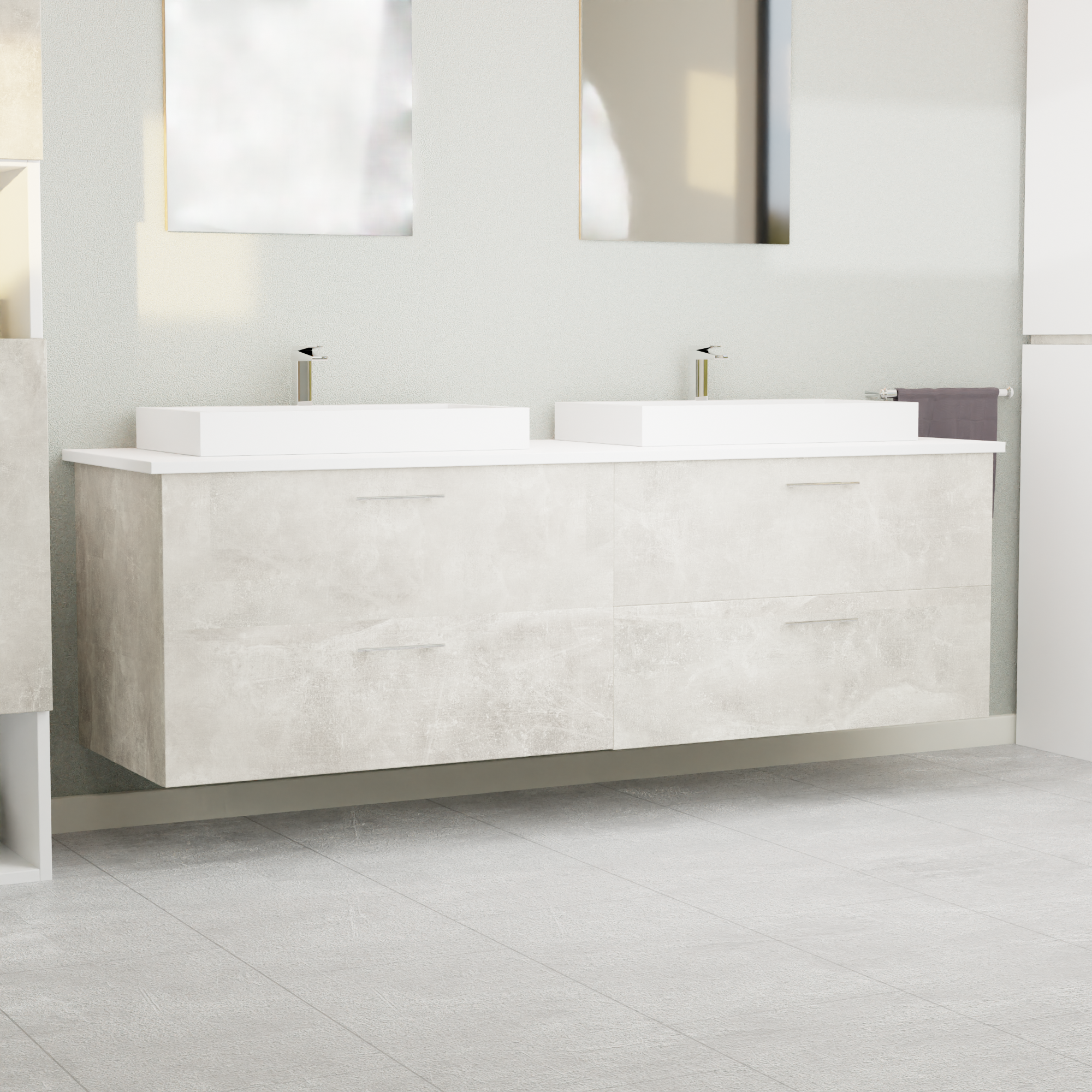 Garlivo Waschbeckenunterschrank GLA-160 Beton mit Schubladen