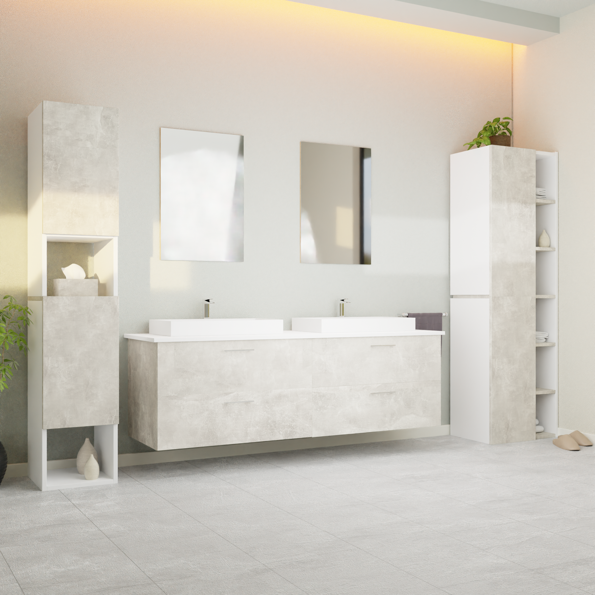Garlivo Waschbeckenunterschrank GLA-160 Beton mit Schubladen
