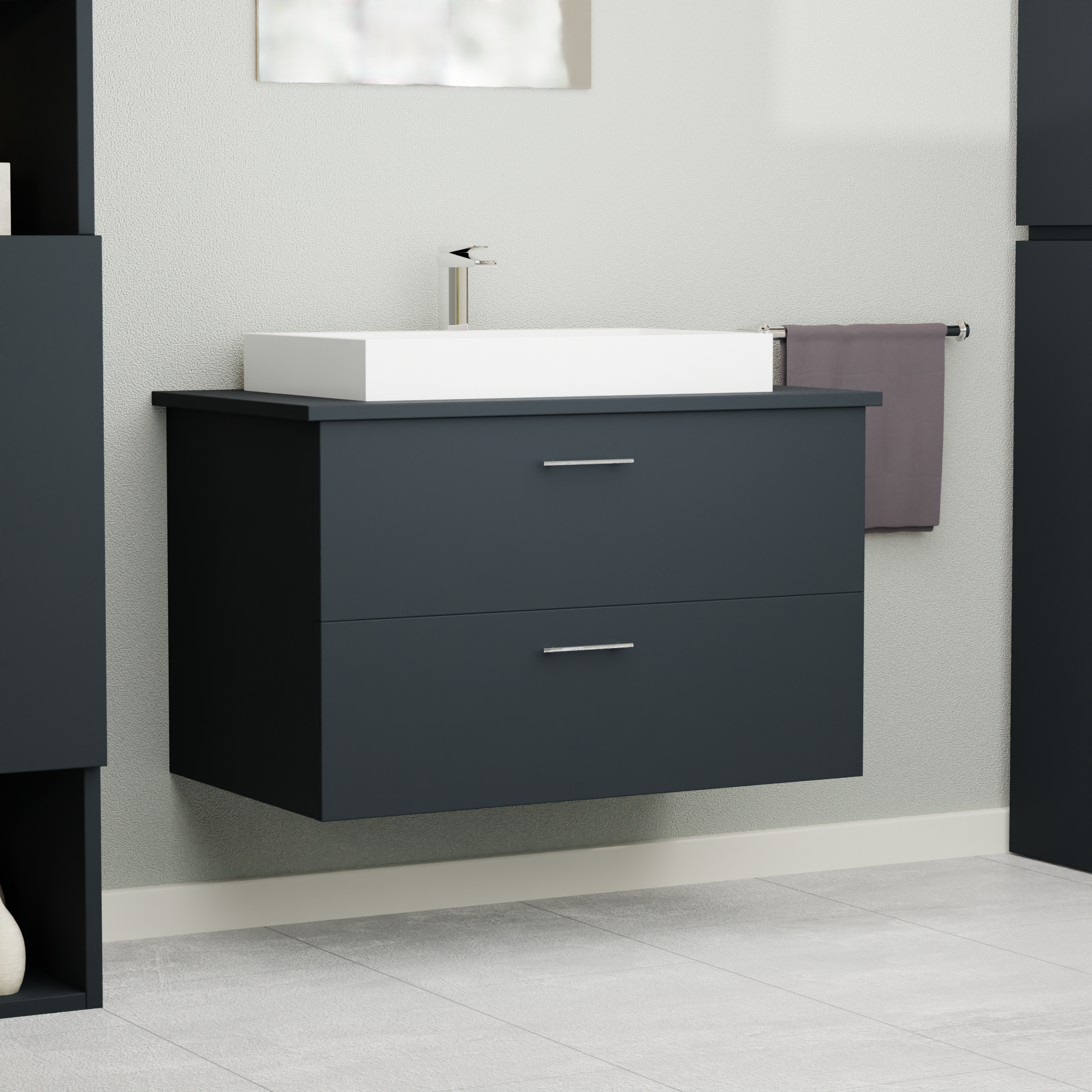 Garlivo Waschbeckenunterschrank GLA-80 Schwarz mit Schubladen