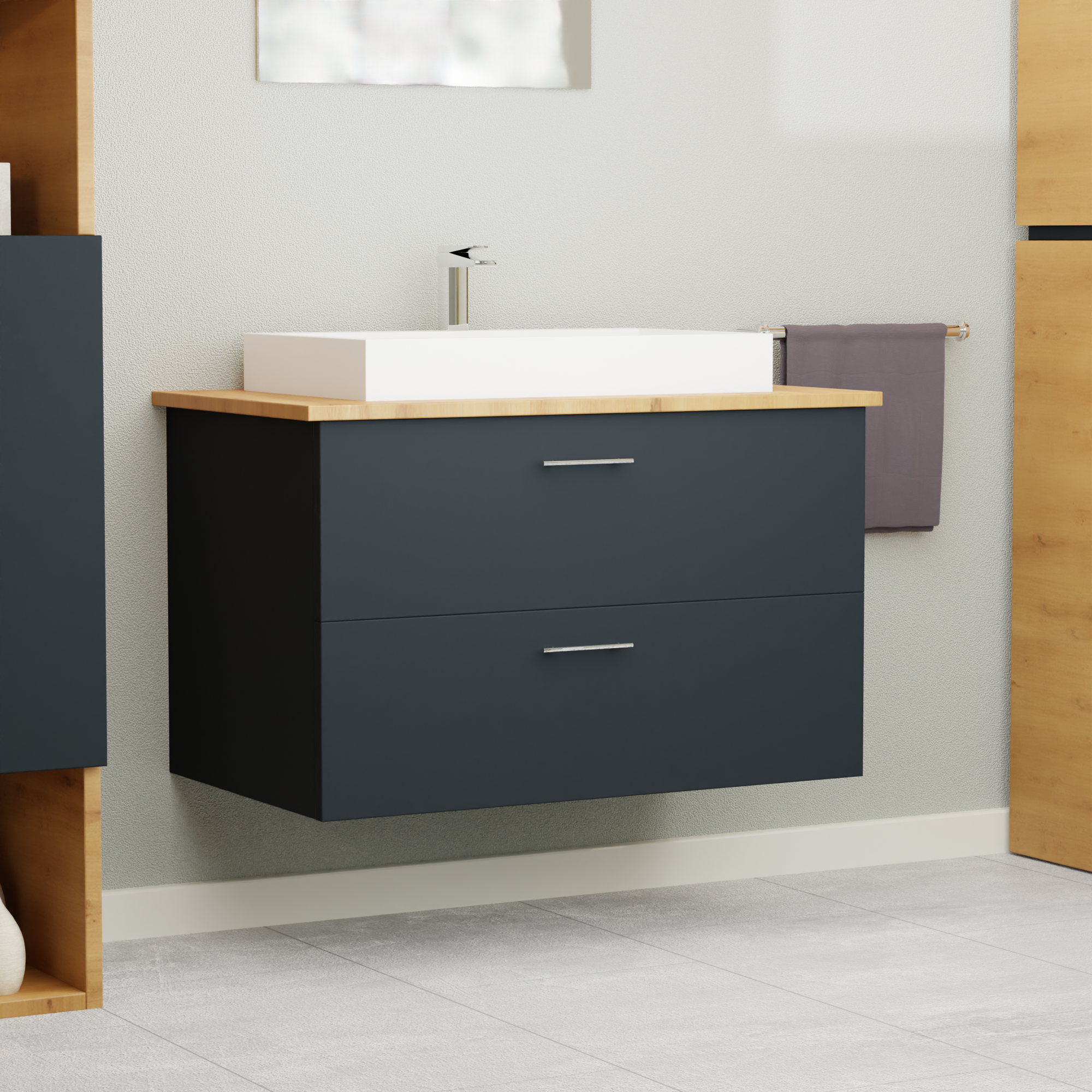 Garlivo Waschbeckenunterschrank GLA-80 Schwarz mit Schubladen