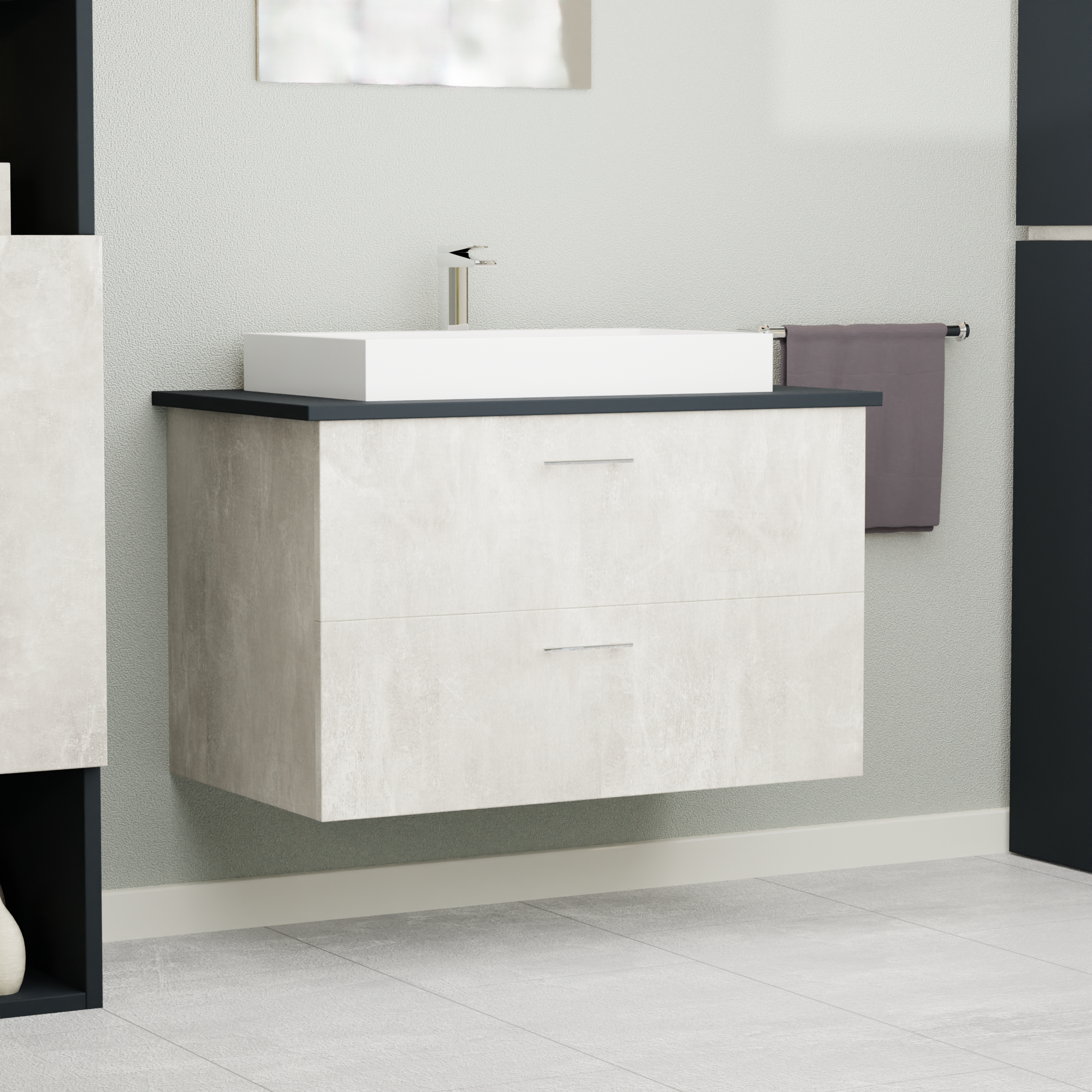Garlivo Waschbeckenunterschrank GLA-80 Beton mit Schubladen