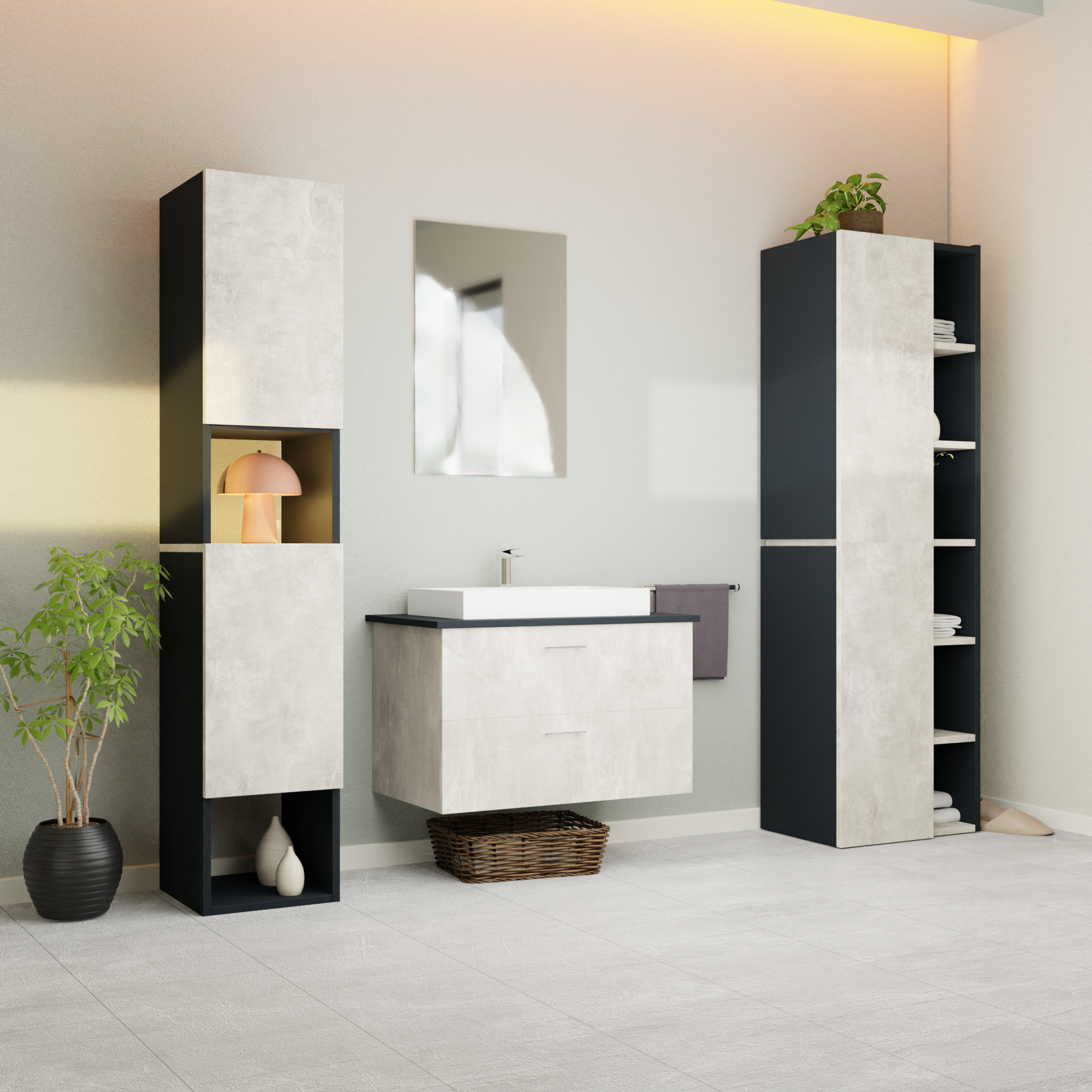 Garlivo Waschbeckenunterschrank GLA-80 Beton mit Schubladen