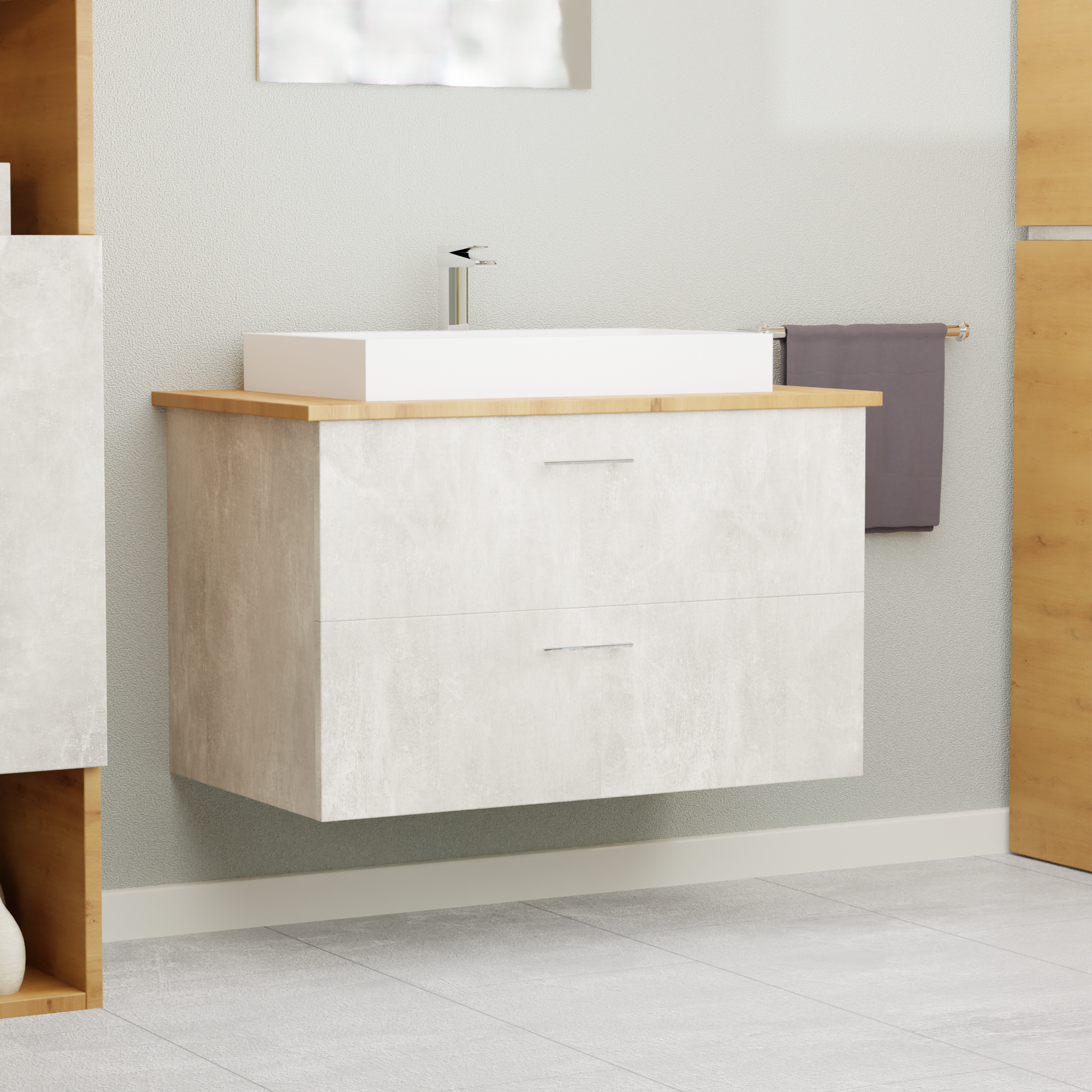 Garlivo Waschbeckenunterschrank GLA-80 Beton mit Schubladen