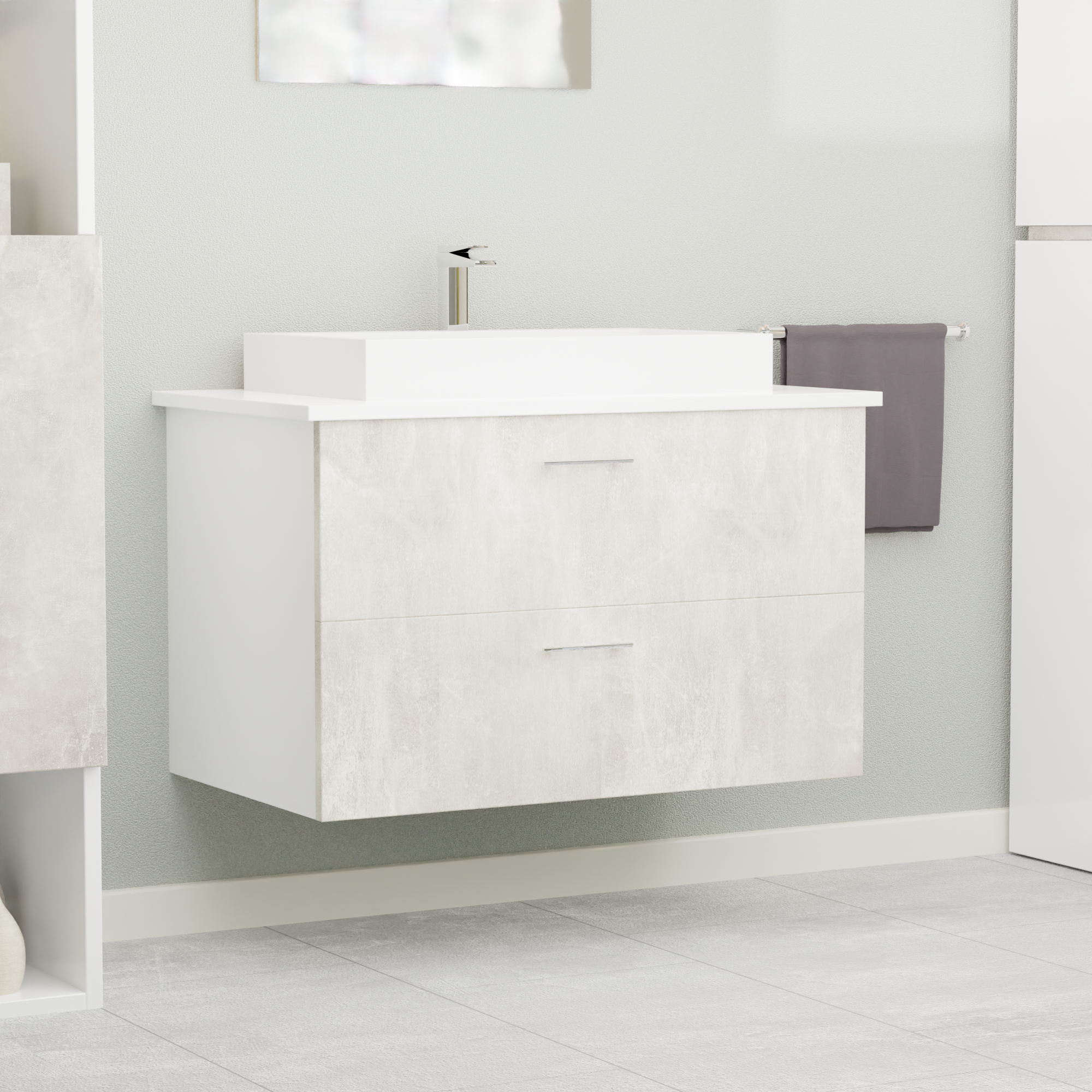 Garlivo Waschbeckenunterschrank GLA-80 Beton mit Schubladen