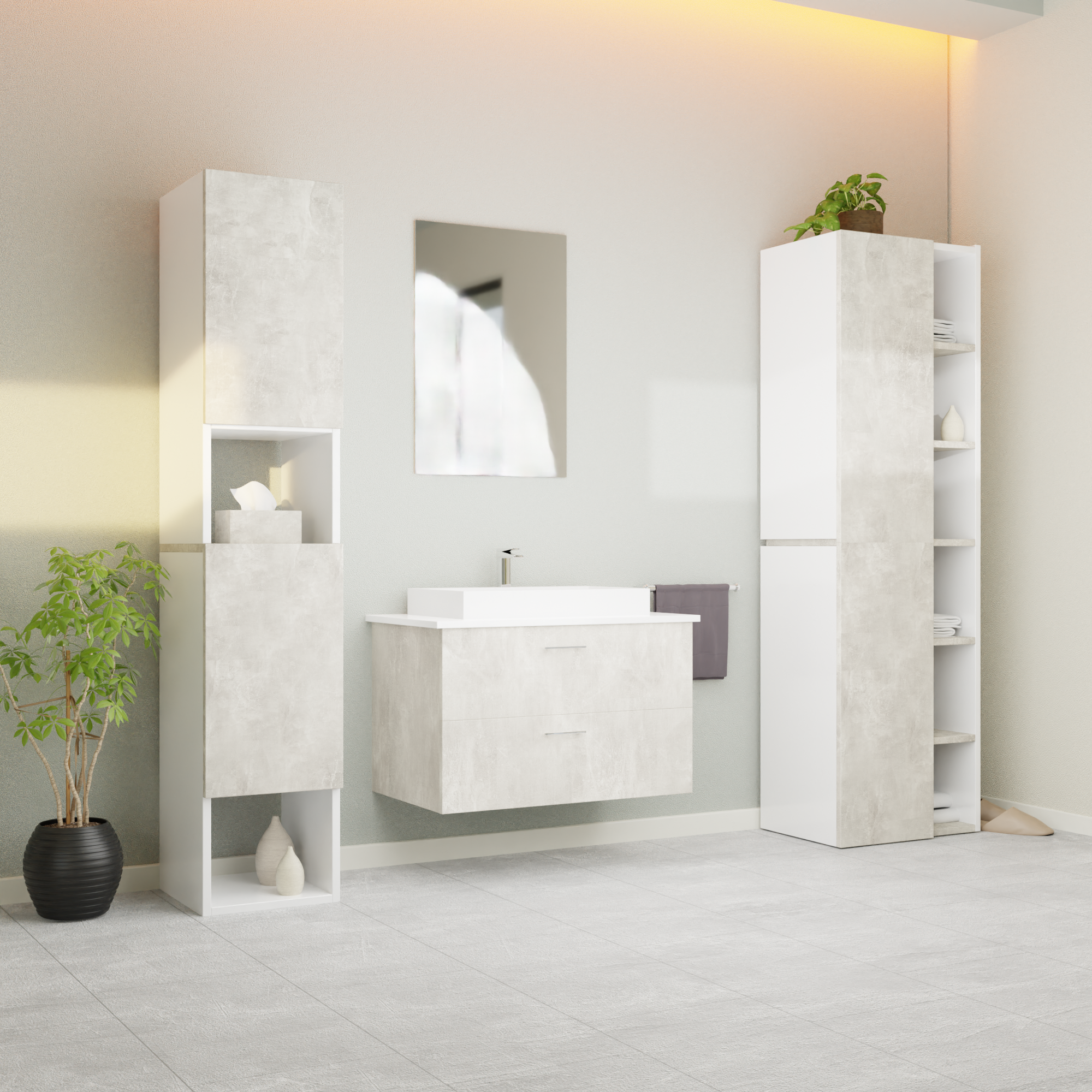 Garlivo Waschbeckenunterschrank GLA-80 Beton mit Schubladen