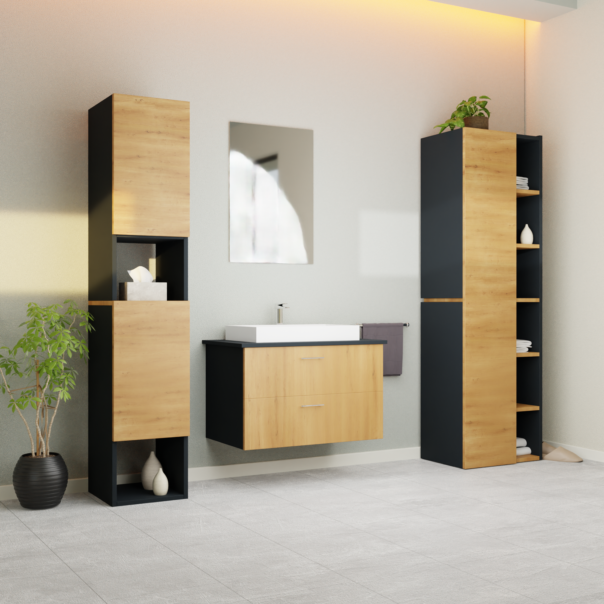 Garlivo Waschbeckenunterschrank GLA-80 Eiche mit Schubladen