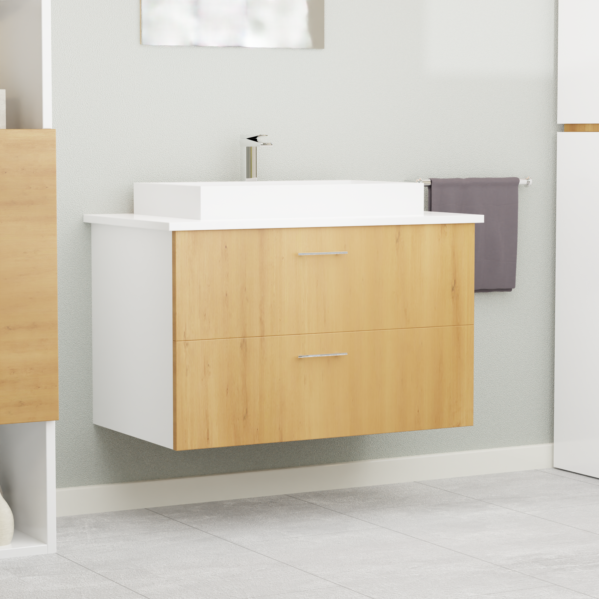 Garlivo Waschbeckenunterschrank GLA-80 Eiche mit Schubladen