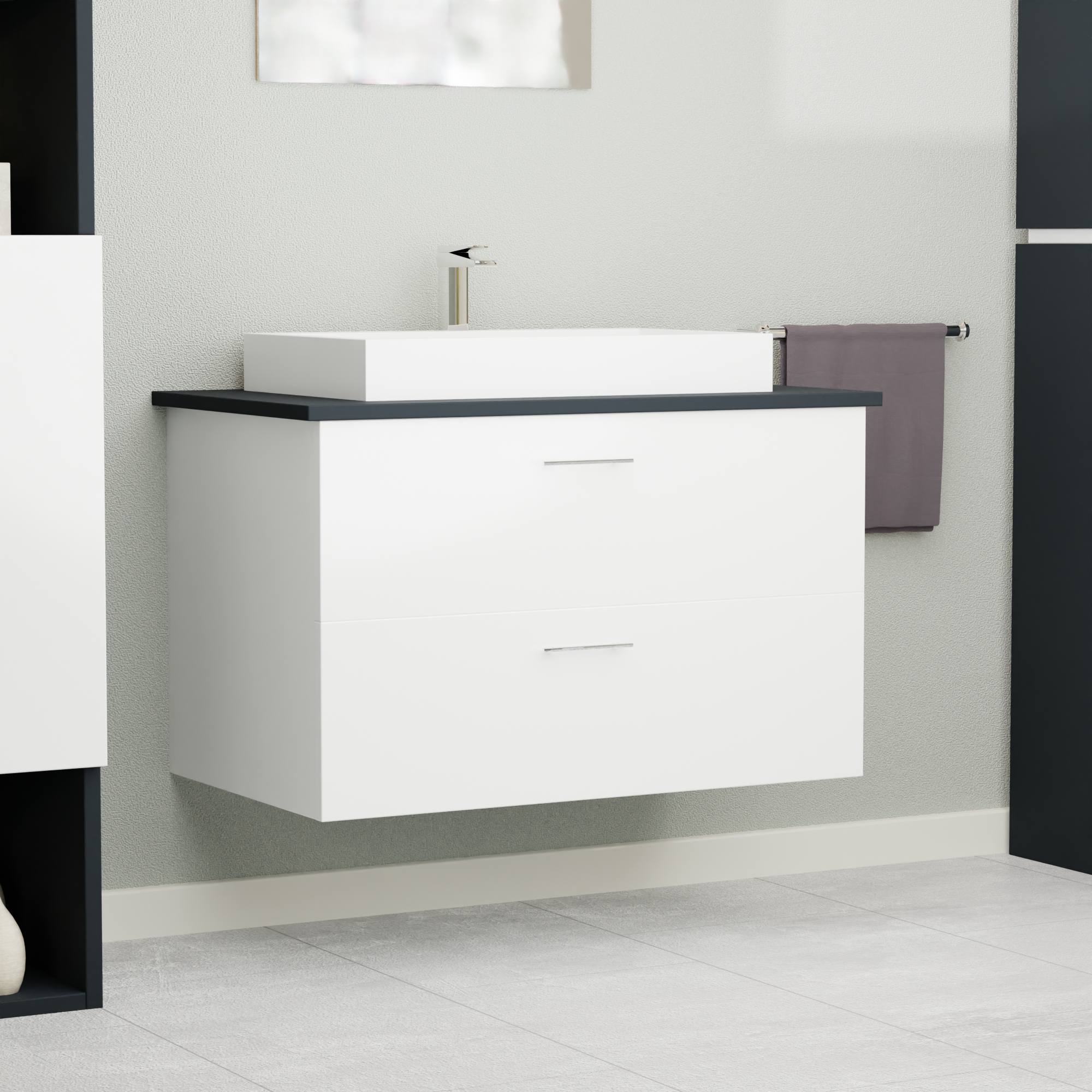 Garlivo Waschbeckenunterschrank GLA-80 Weiss mit Schubladen