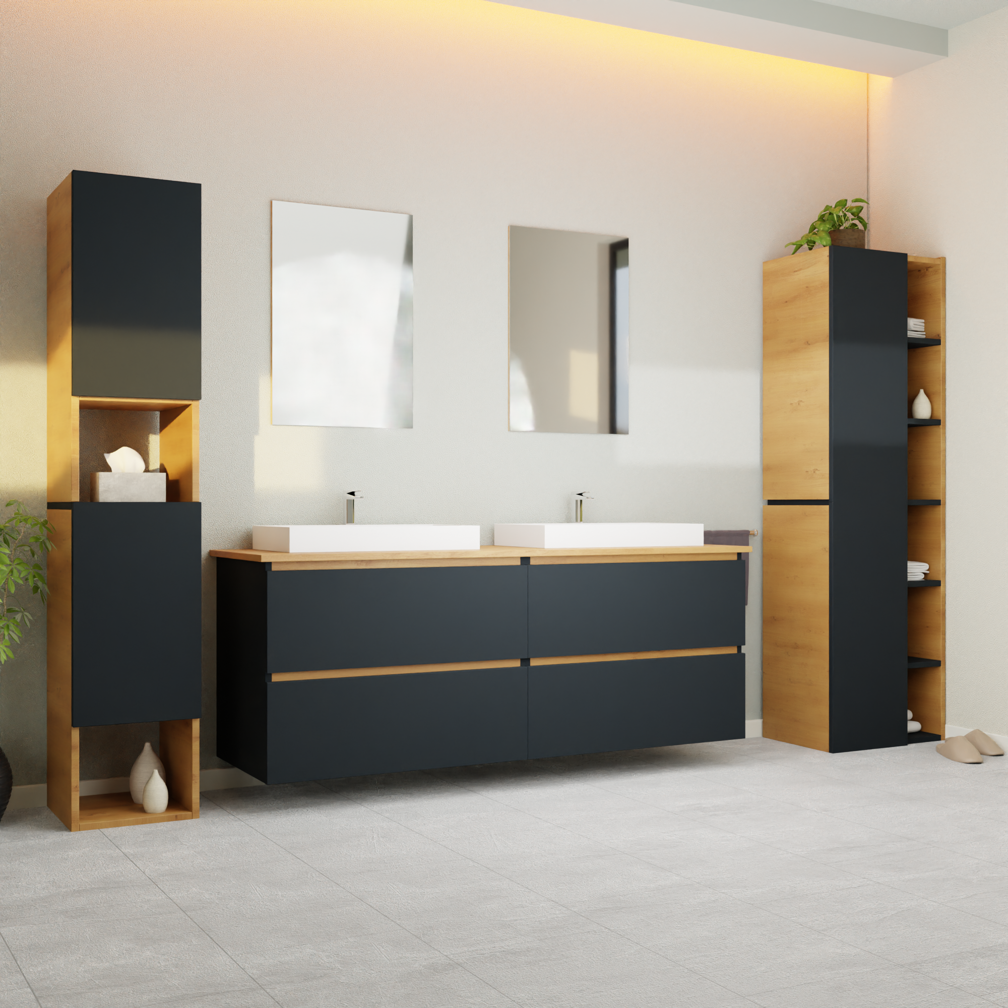 Garlivo Waschbeckenunterschrank GLB-160 Anthrazit mit Schubladen