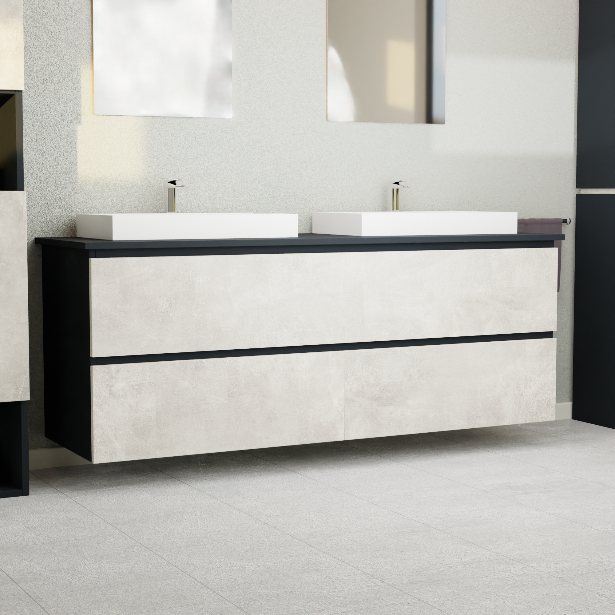 Garlivo Waschbeckenunterschrank GLB-160 Beton mit Schubladen