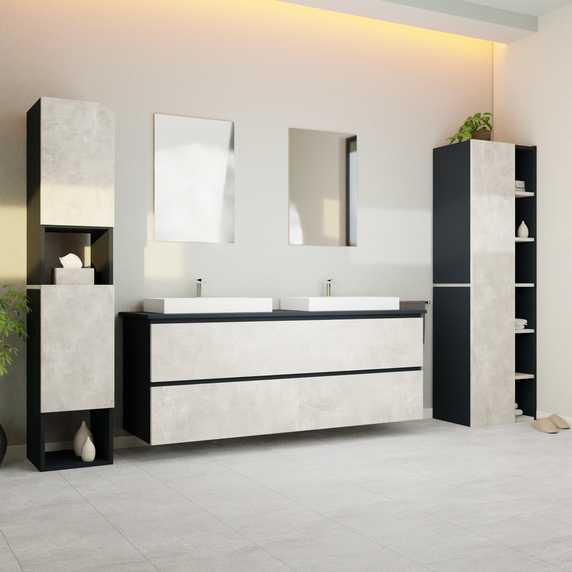 Garlivo Waschbeckenunterschrank GLB-160 Beton mit Schubladen