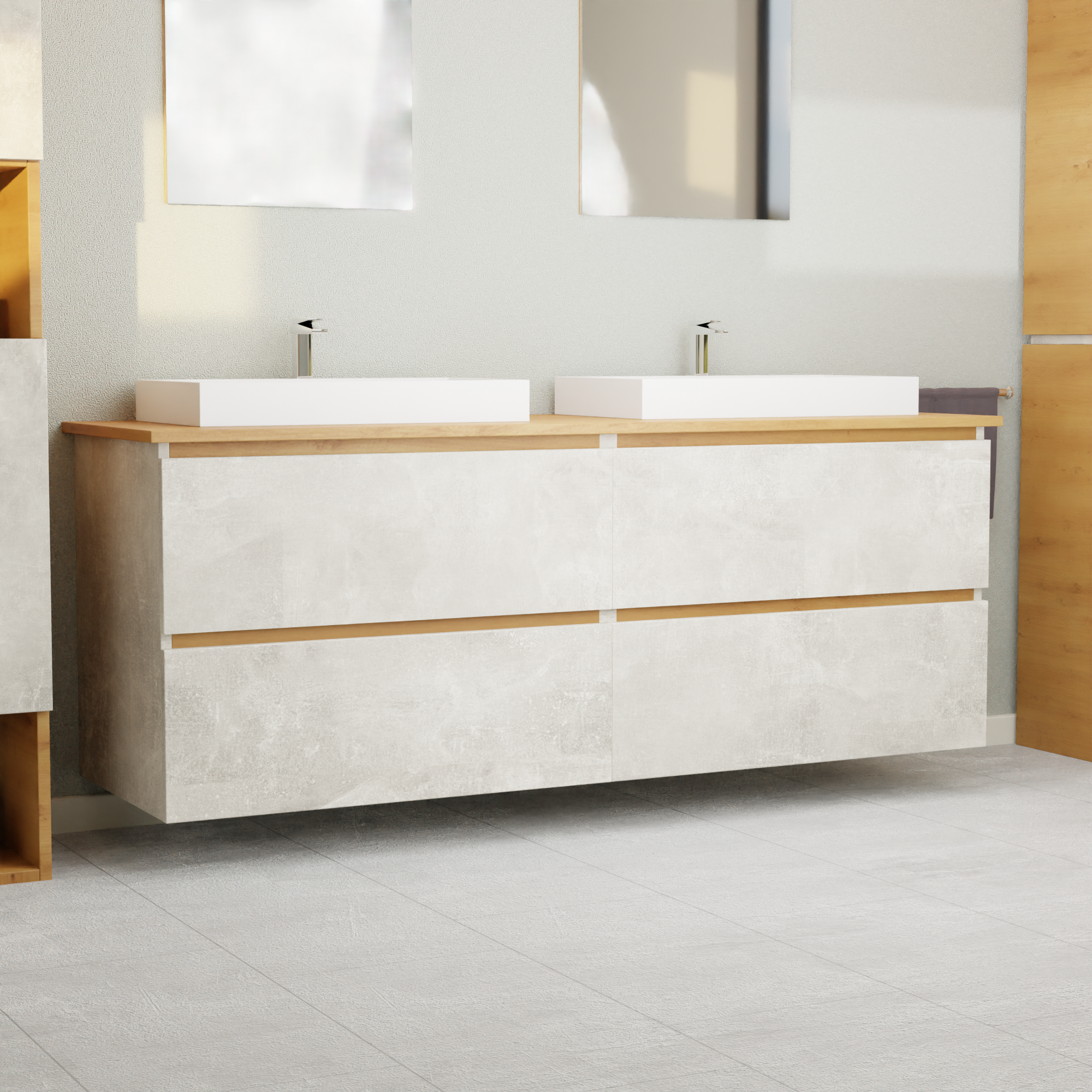 Garlivo Waschbeckenunterschrank GLB-160 Beton mit Schubladen