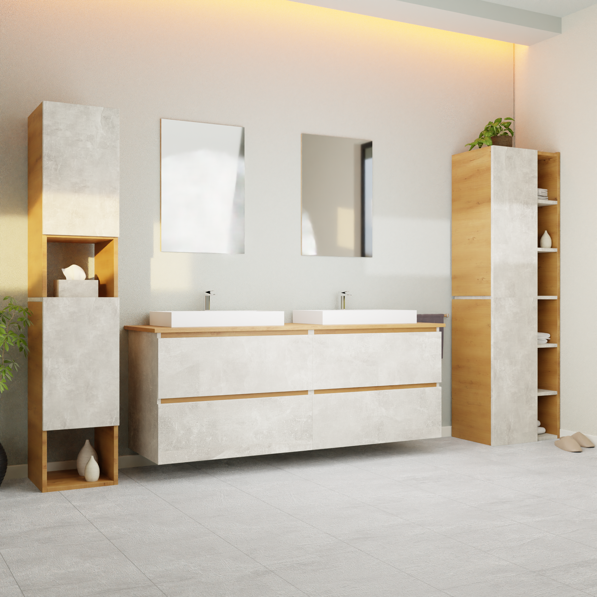 Garlivo Waschbeckenunterschrank GLB-160 Beton mit Schubladen