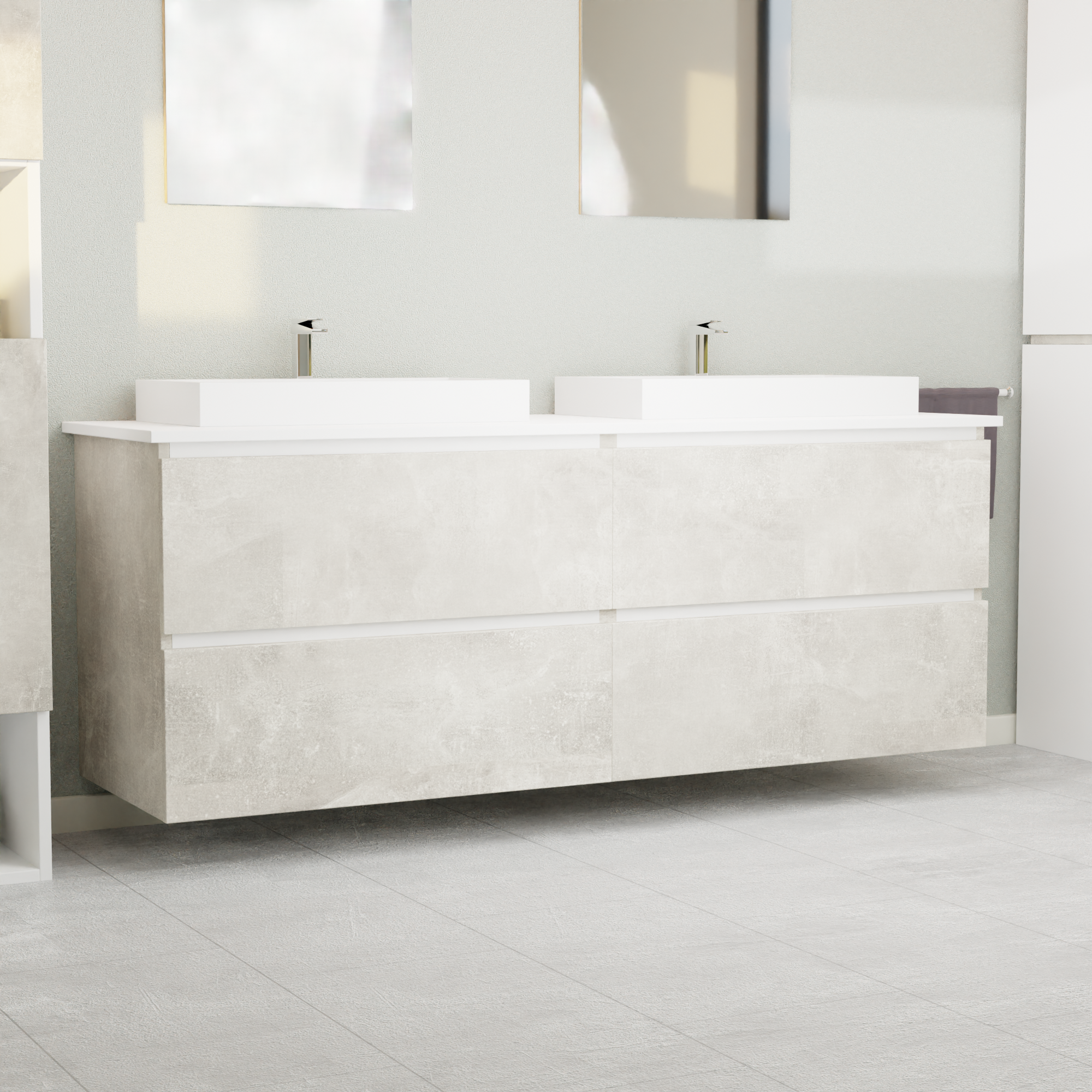 Garlivo Waschbeckenunterschrank GLB-160 Beton mit Schubladen