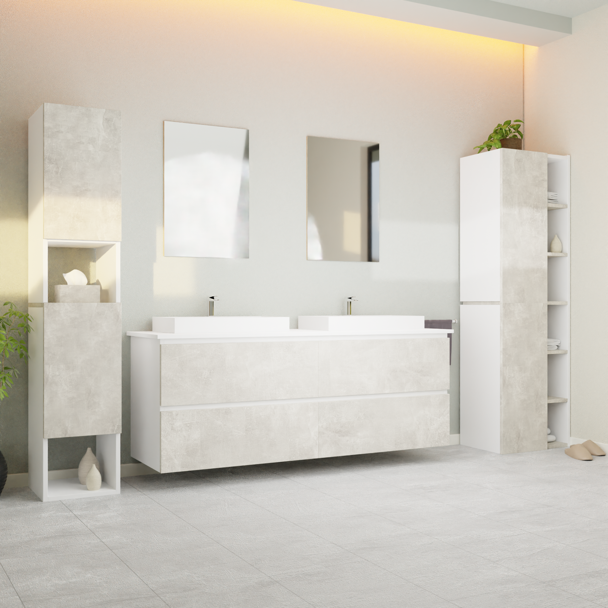 Garlivo Waschbeckenunterschrank GLB-160 Beton mit Schubladen