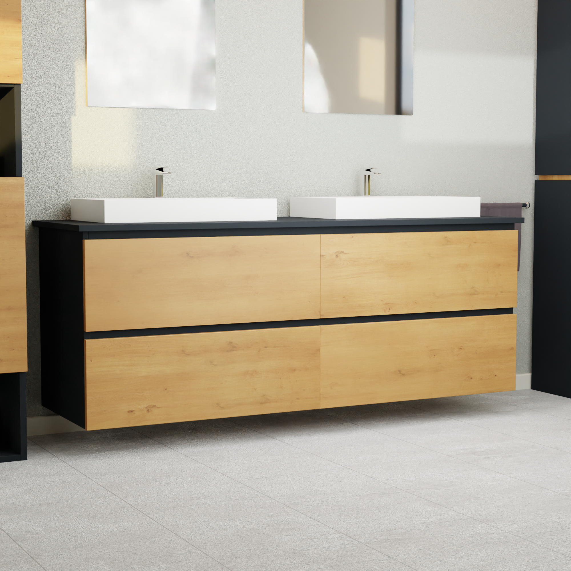 Garlivo Waschbeckenunterschrank GLB-160 Eiche mit Schubladen