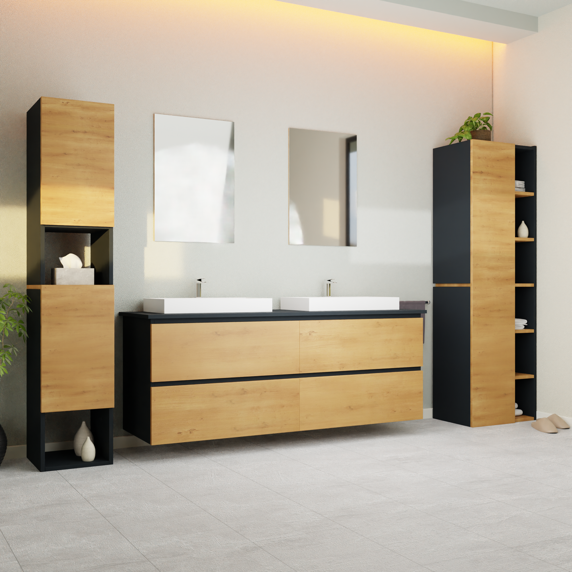 Garlivo Waschbeckenunterschrank GLB-160 Eiche mit Schubladen