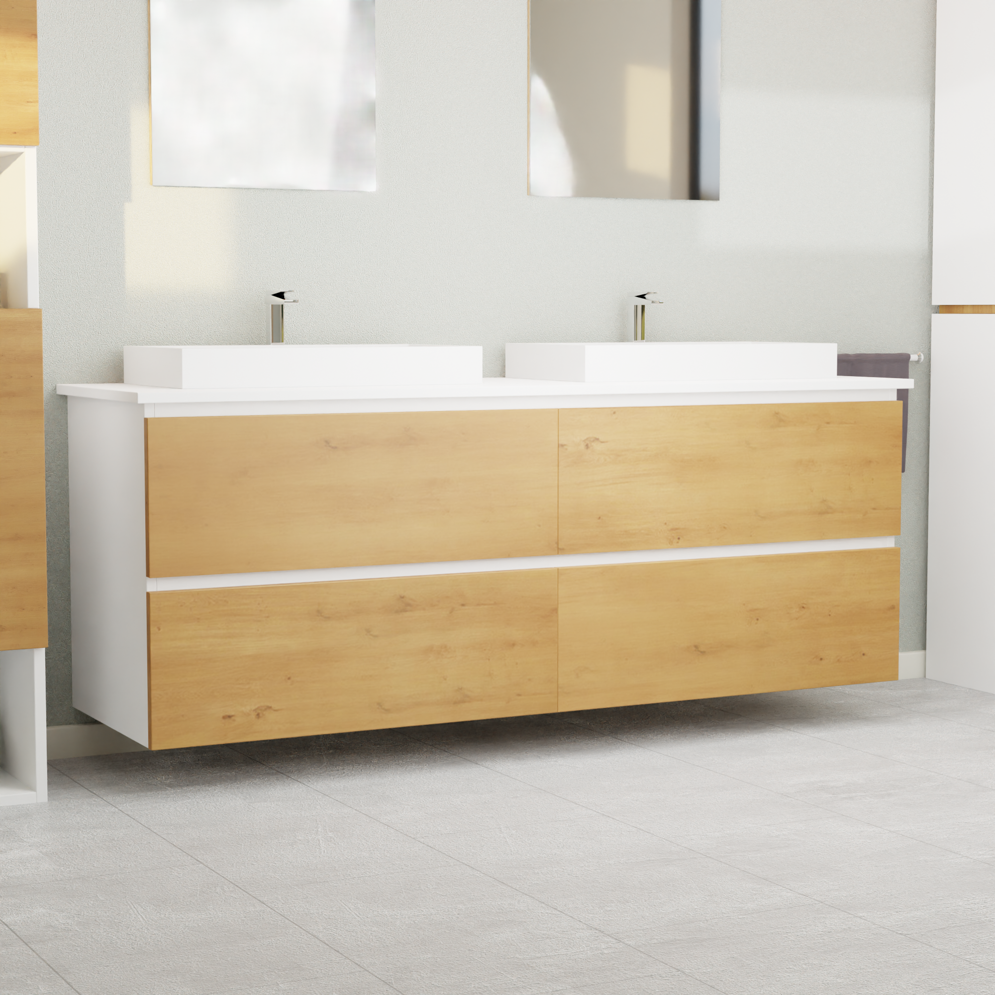 Garlivo Waschbeckenunterschrank GLB-160 Eiche mit Schubladen