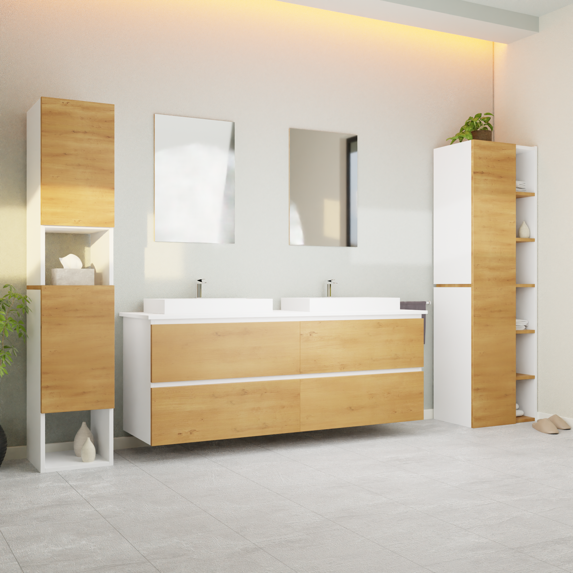 Garlivo Waschbeckenunterschrank GLB-160 Eiche mit Schubladen