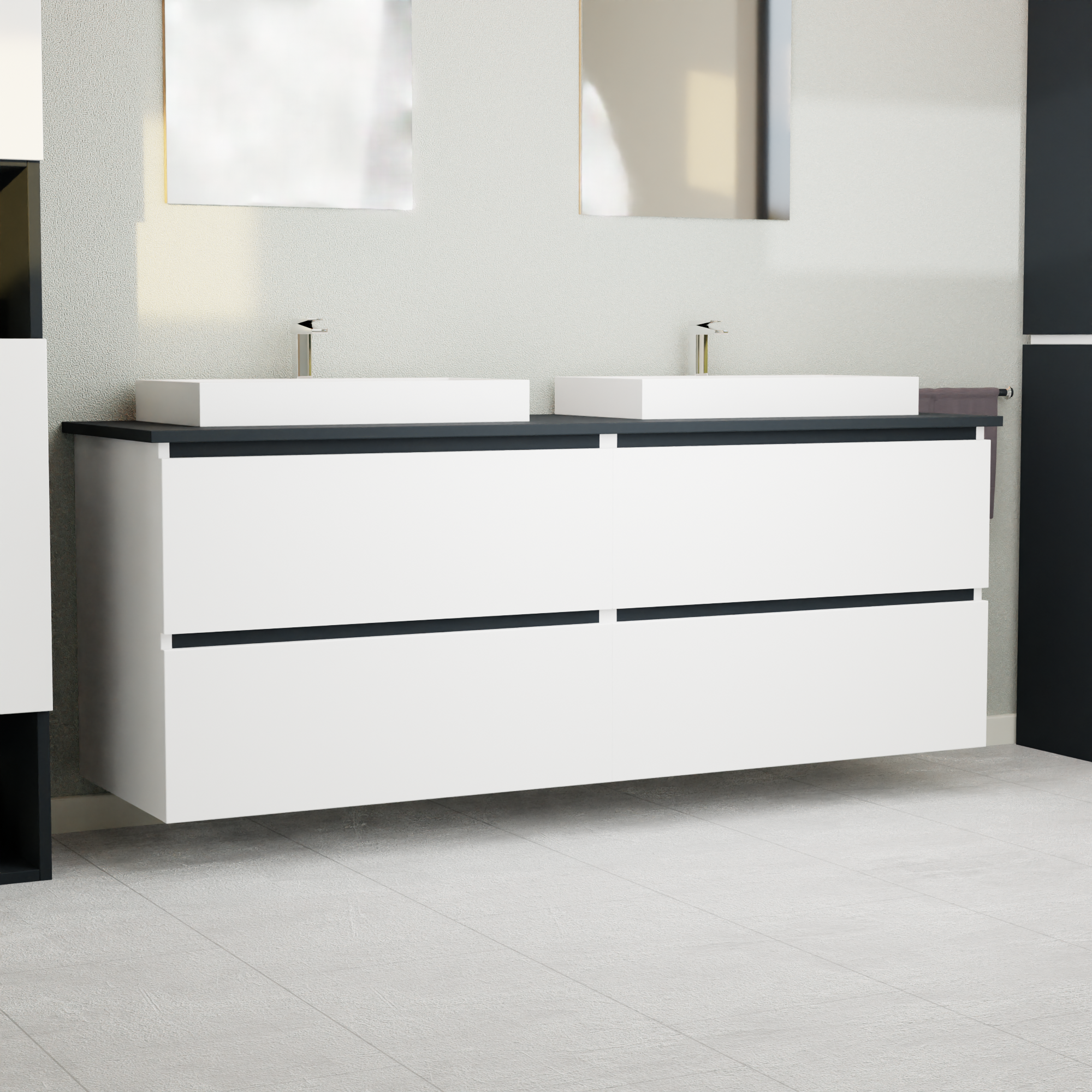 Garlivo Waschbeckenunterschrank GLB-160 Weiß mit Schubladen