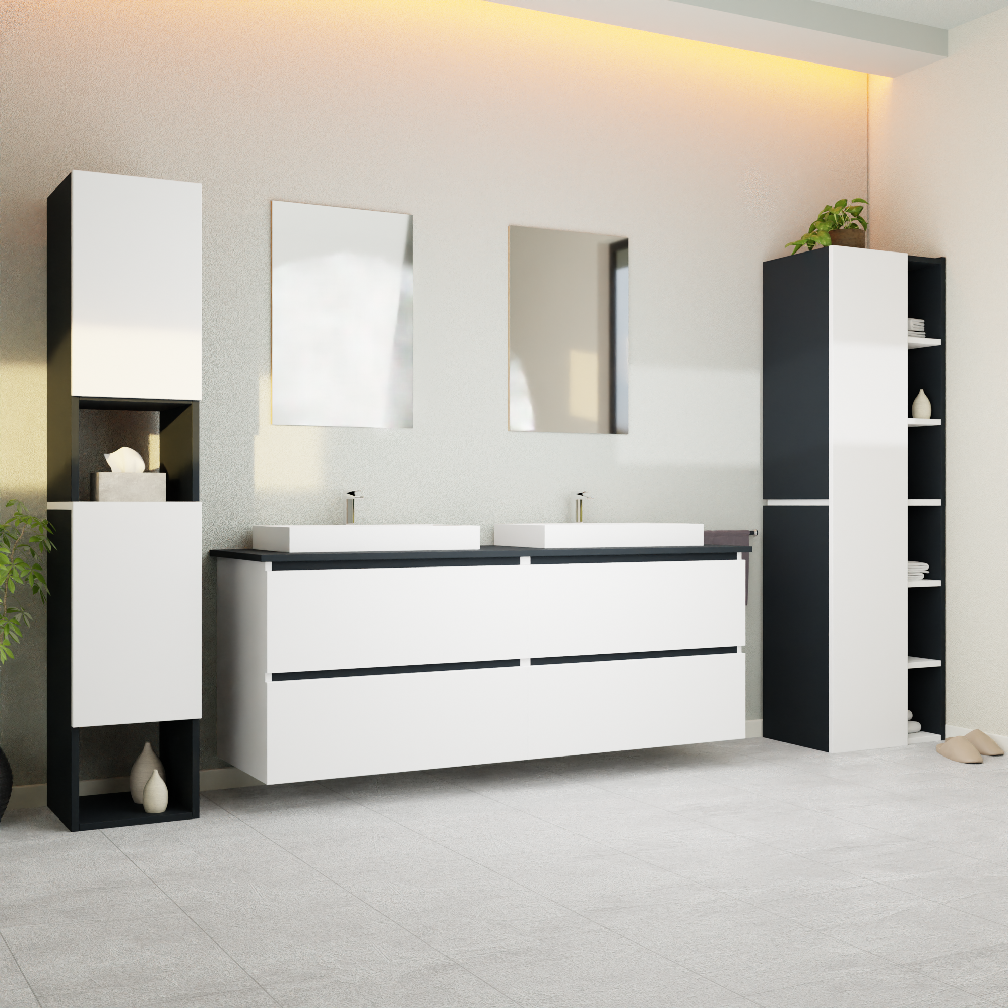 Garlivo Waschbeckenunterschrank GLB-160 Weiß mit Schubladen