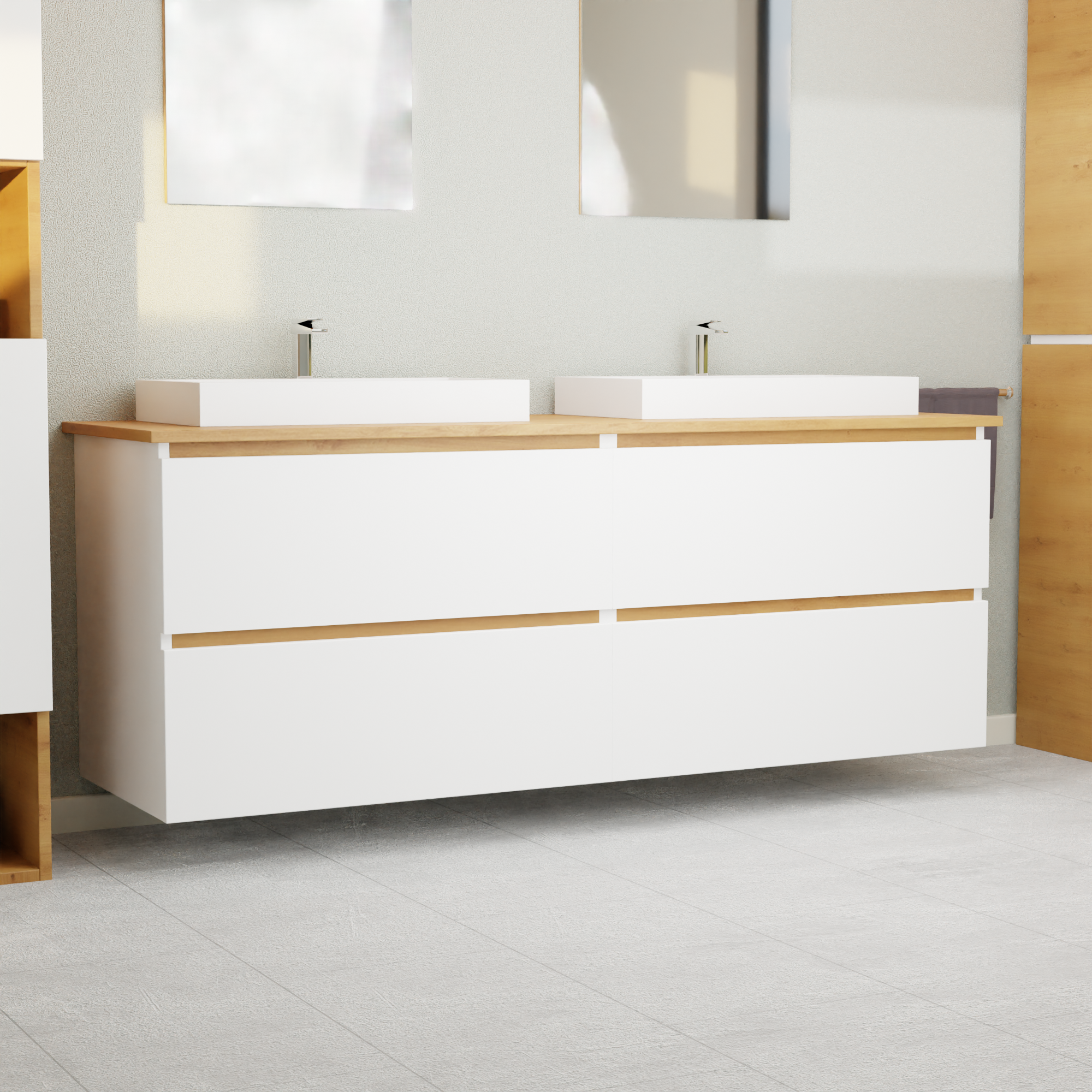 Garlivo Waschbeckenunterschrank GLB-160 Weiß mit Schubladen