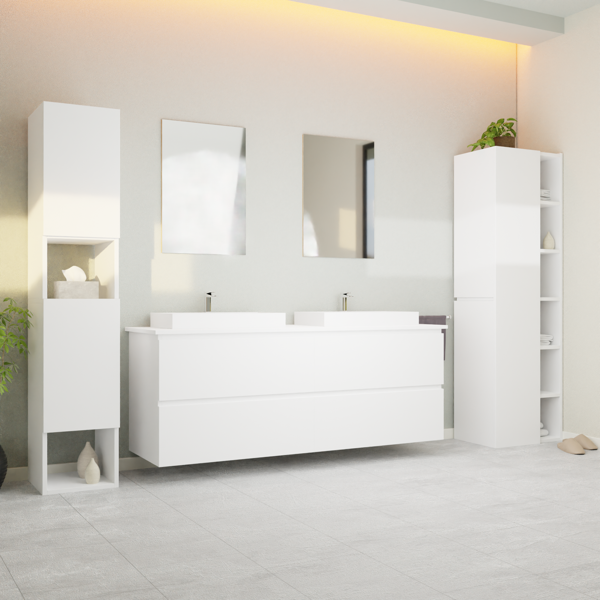 Garlivo Waschbeckenunterschrank GLB-160 Weiß mit Schubladen