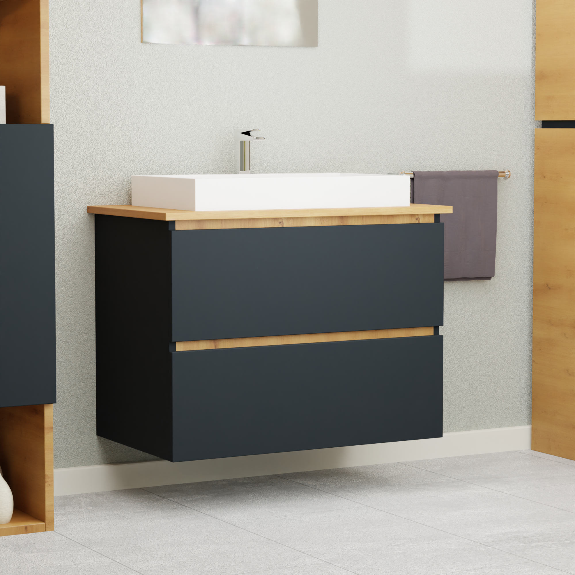 Garlivo Waschbeckenunterschrank GLB-80 Anthrazit mit Schubladen