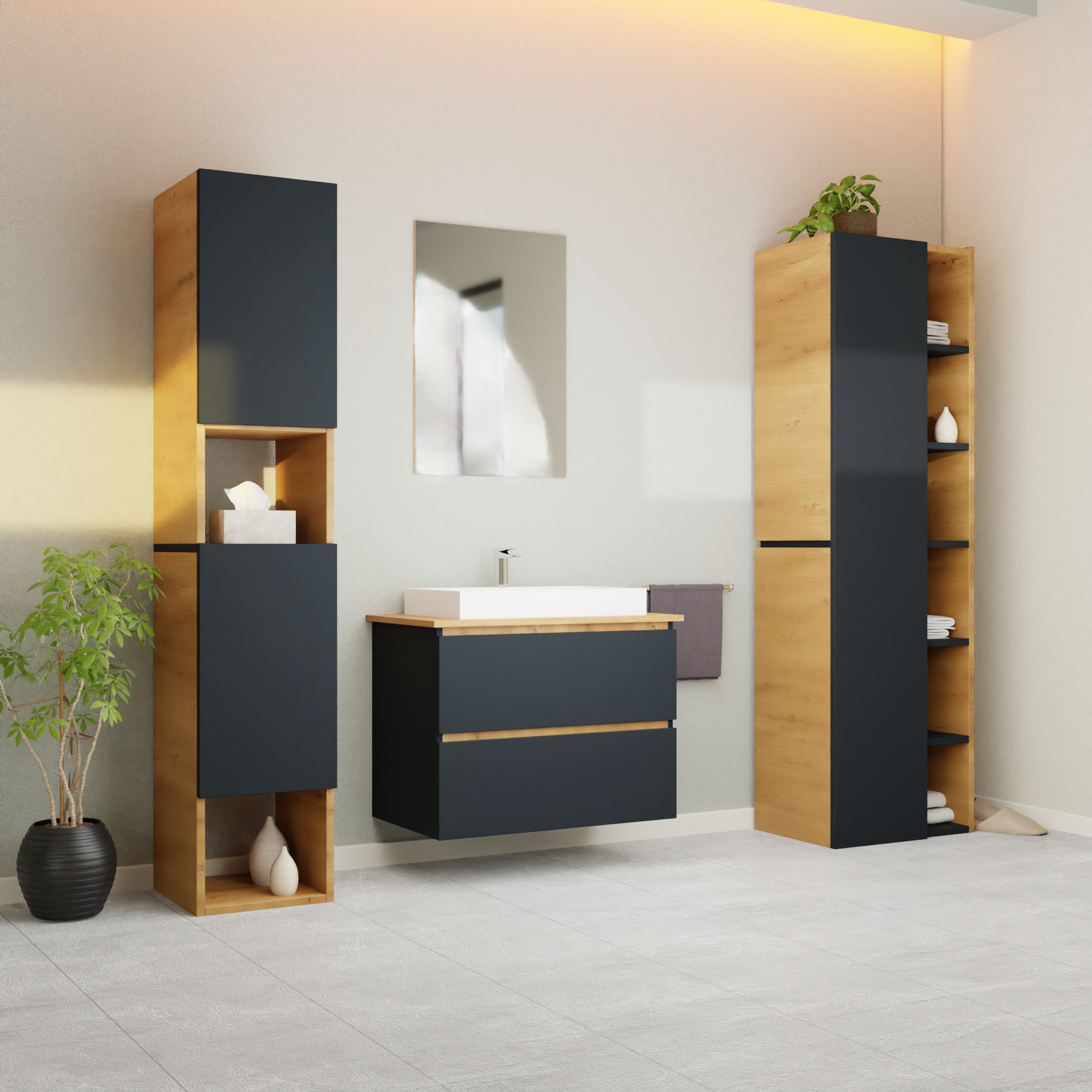 Garlivo Waschbeckenunterschrank GLB-80 Anthrazit mit Schubladen