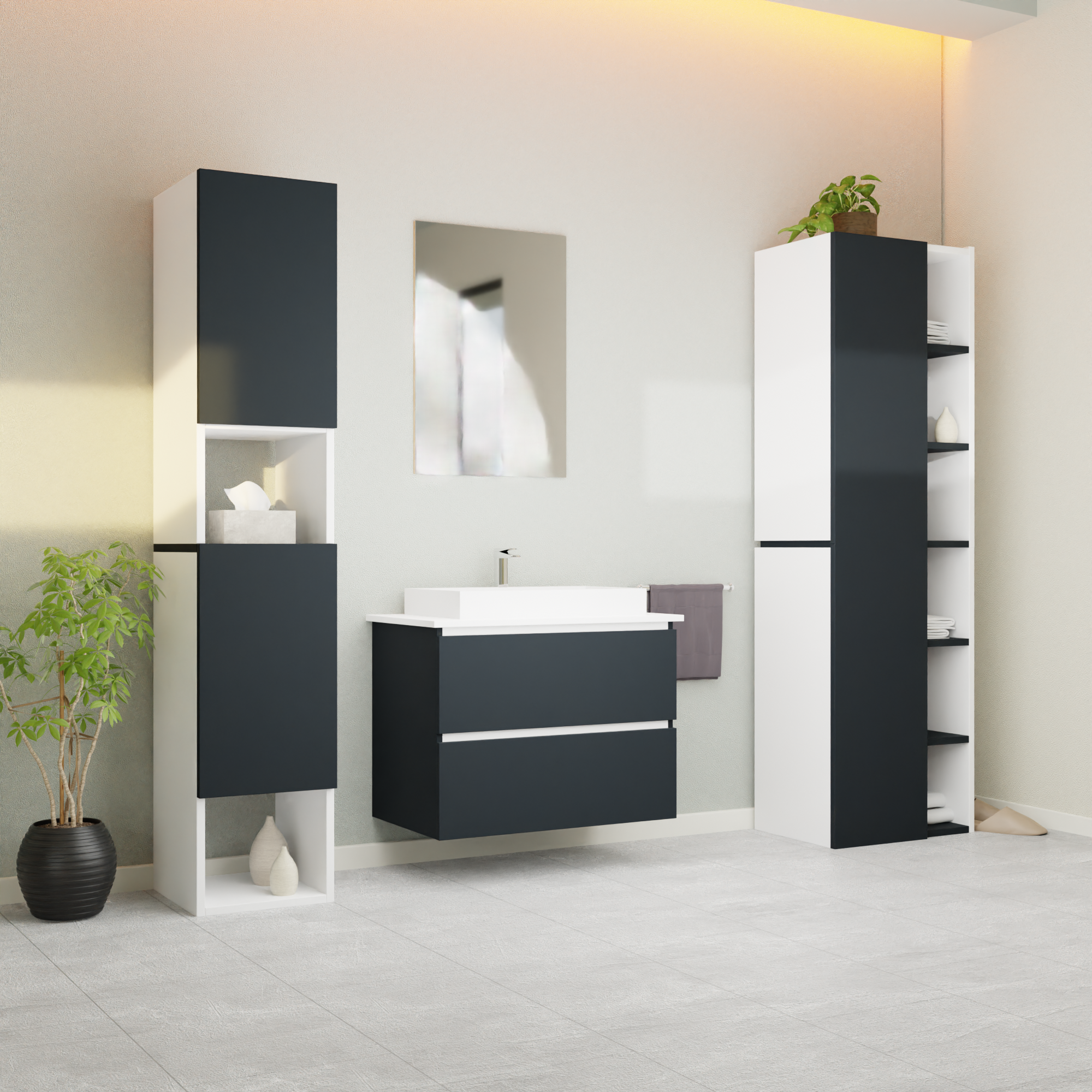 Garlivo Waschbeckenunterschrank GLB-80 Anthrazit mit Schubladen