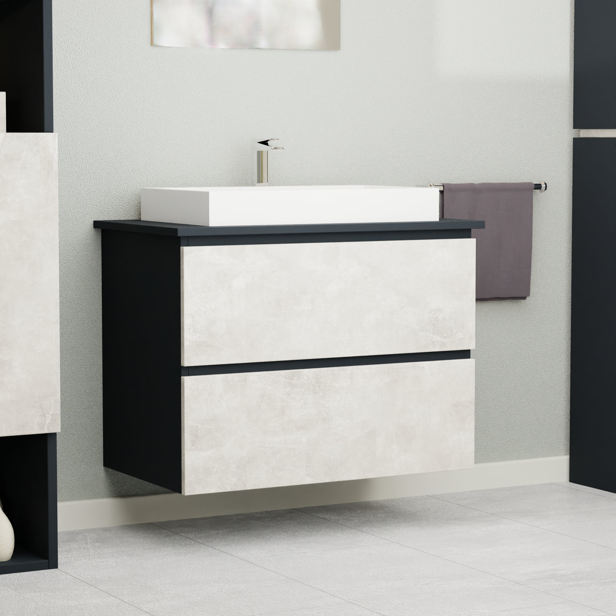 Garlivo Waschbeckenunterschrank GLB-80 Beton mit Schubladen