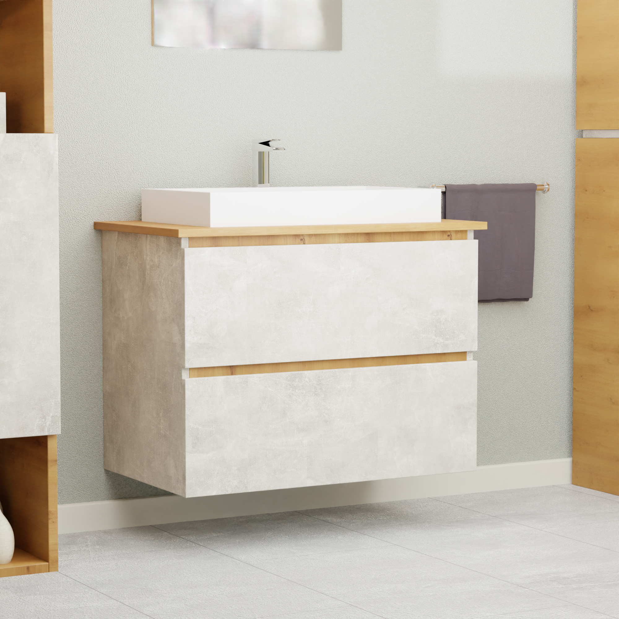 Garlivo Waschbeckenunterschrank GLB-80 Beton mit Schubladen
