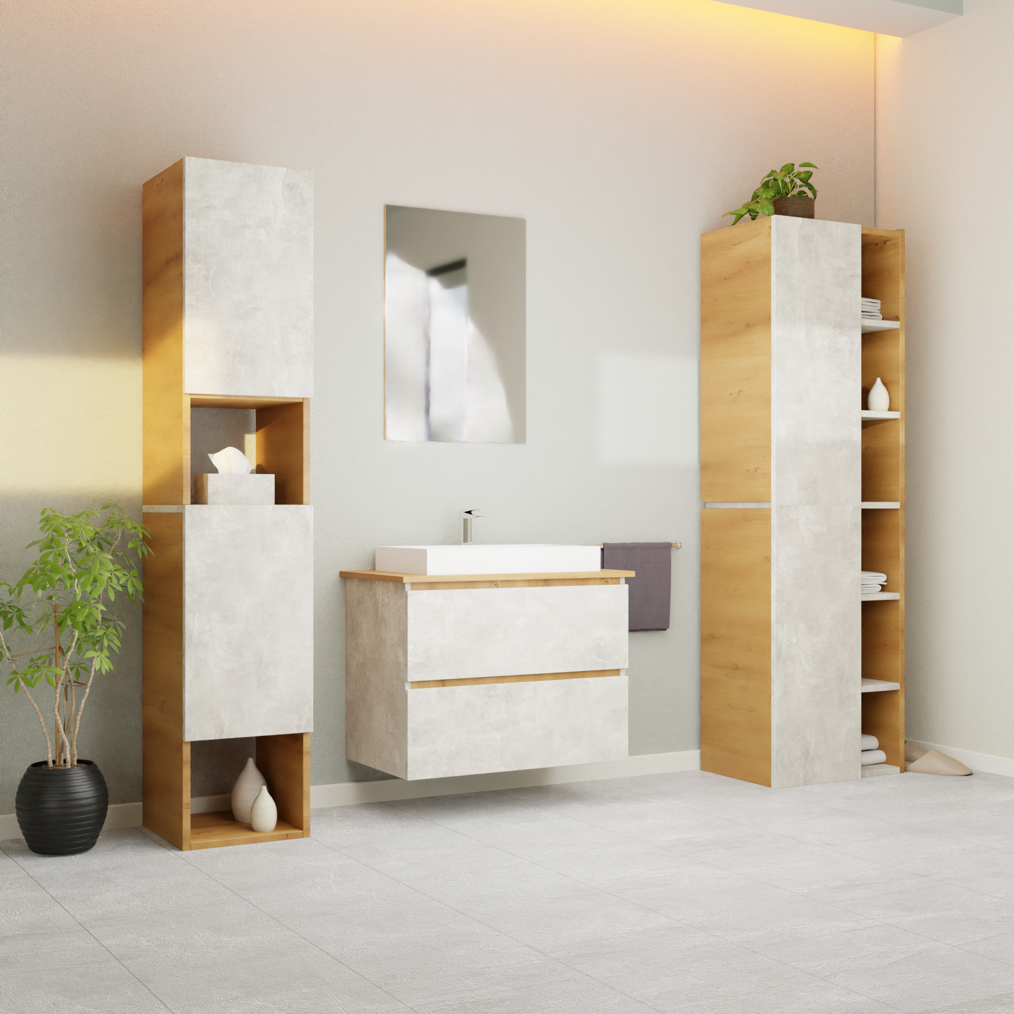 Garlivo Waschbeckenunterschrank GLB-80 Beton mit Schubladen