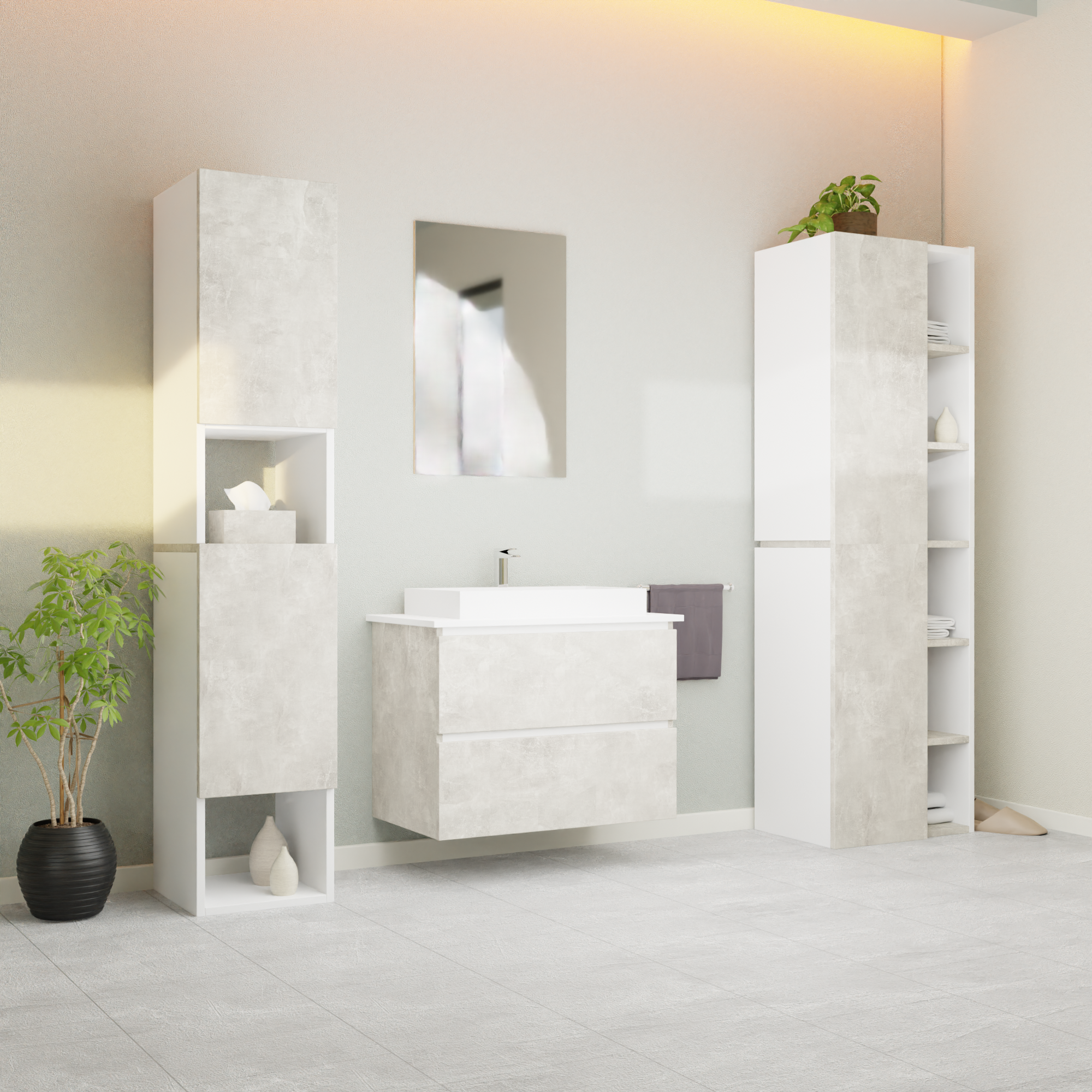 Garlivo Waschbeckenunterschrank GLB-80 Beton mit Schubladen