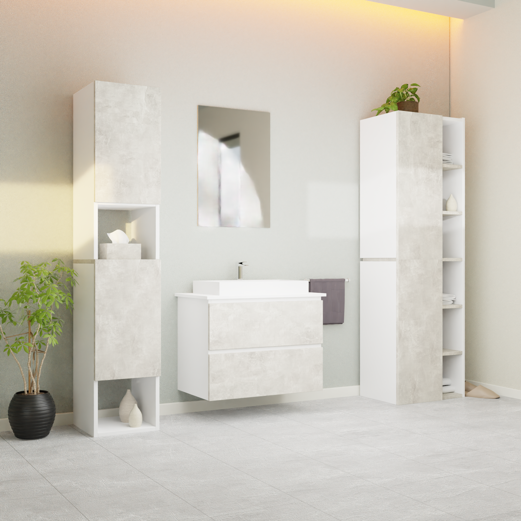 Garlivo Waschbeckenunterschrank GLB-80 Beton mit Schubladen