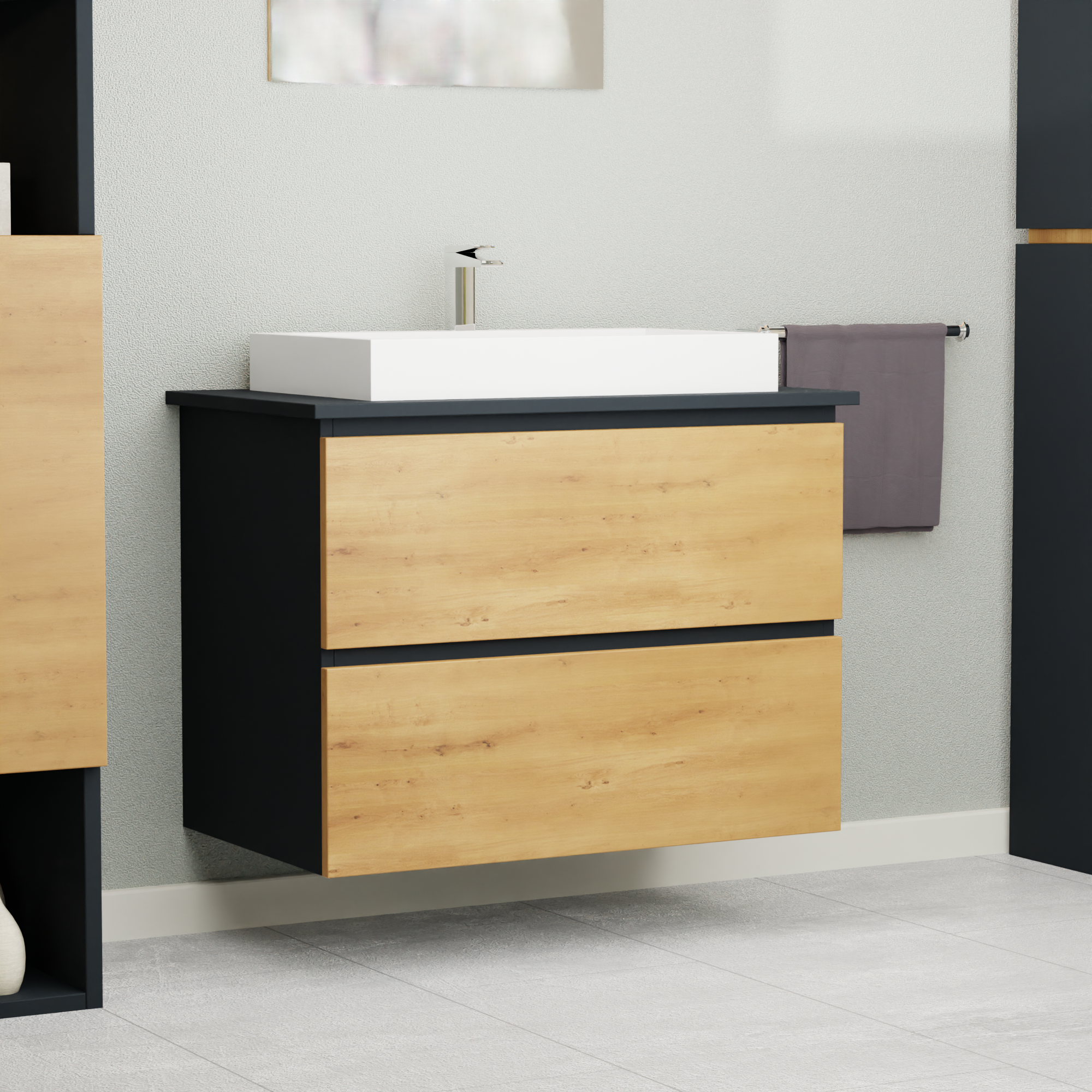 Garlivo Waschbeckenunterschrank GLB-80 Eiche mit Schubladen